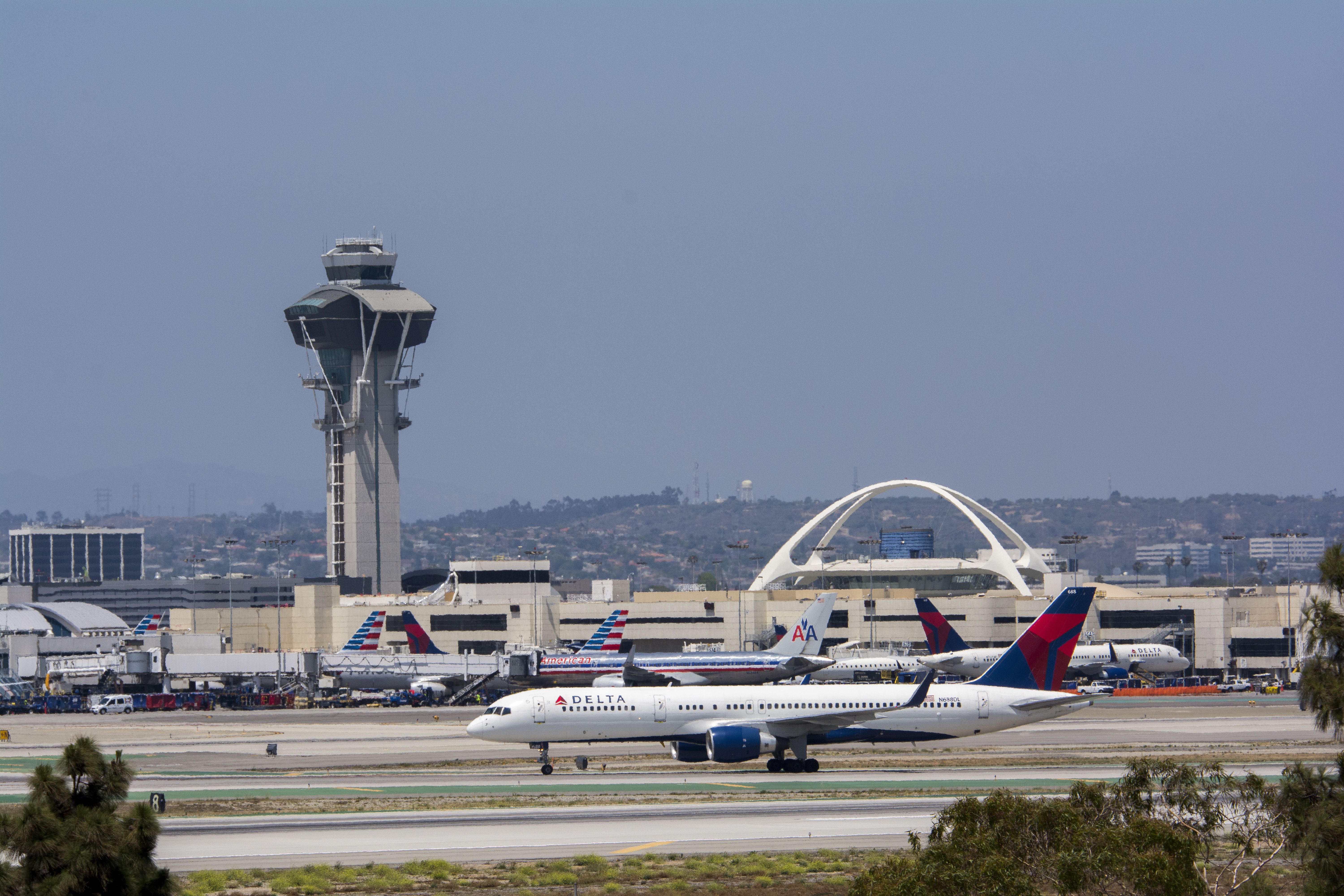 A Delta Air Lines Boeing 757 on the apron at LAX.