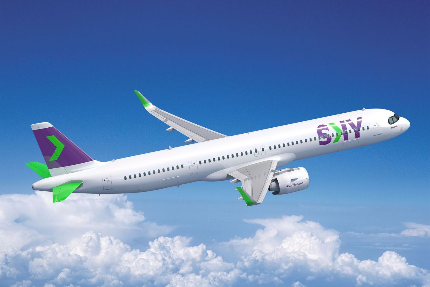 A render of a Sky Airline Airbus A321XLR.