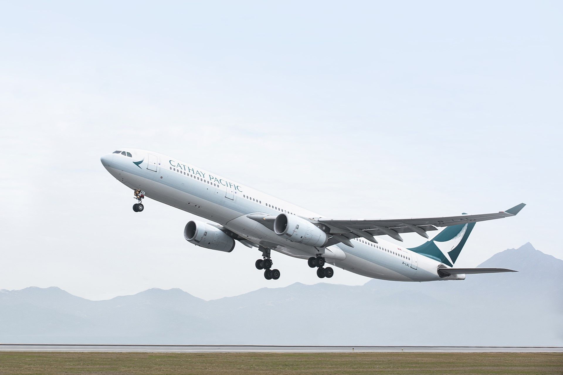 Cathay Pacific Airbus A330-300 taking off. 