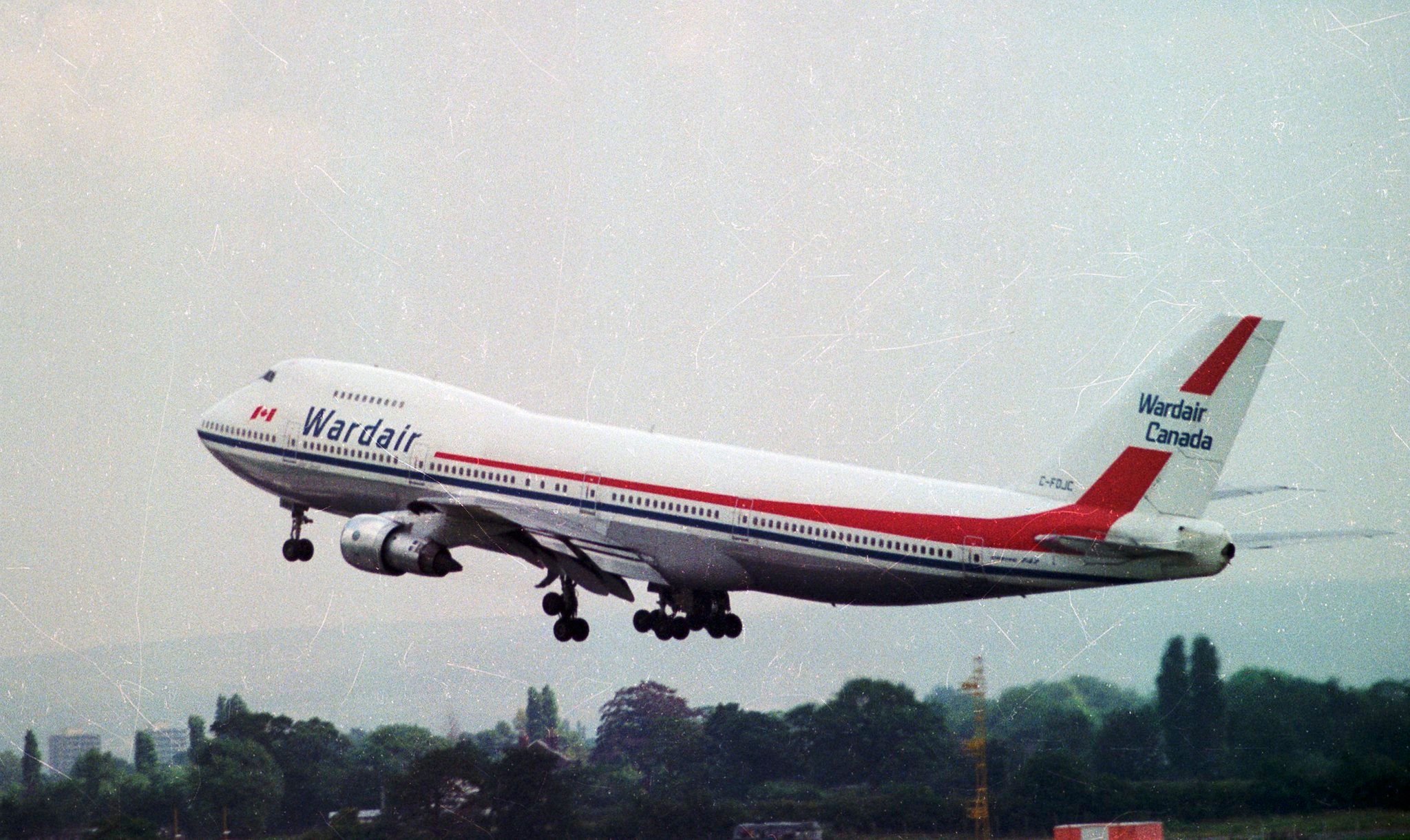 A Wardair Boeing 747-100 just after taking off.