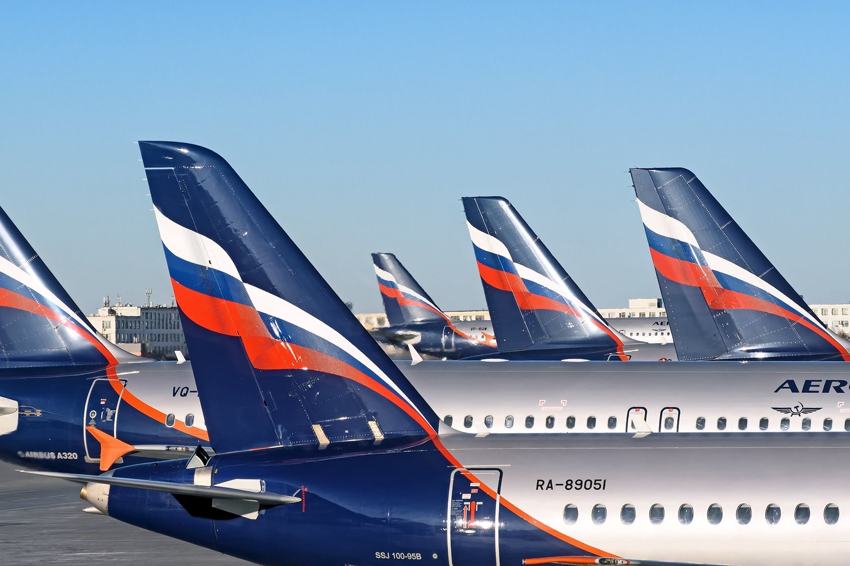 Aeroflot aircraft parked at the gates at a Moscow airport