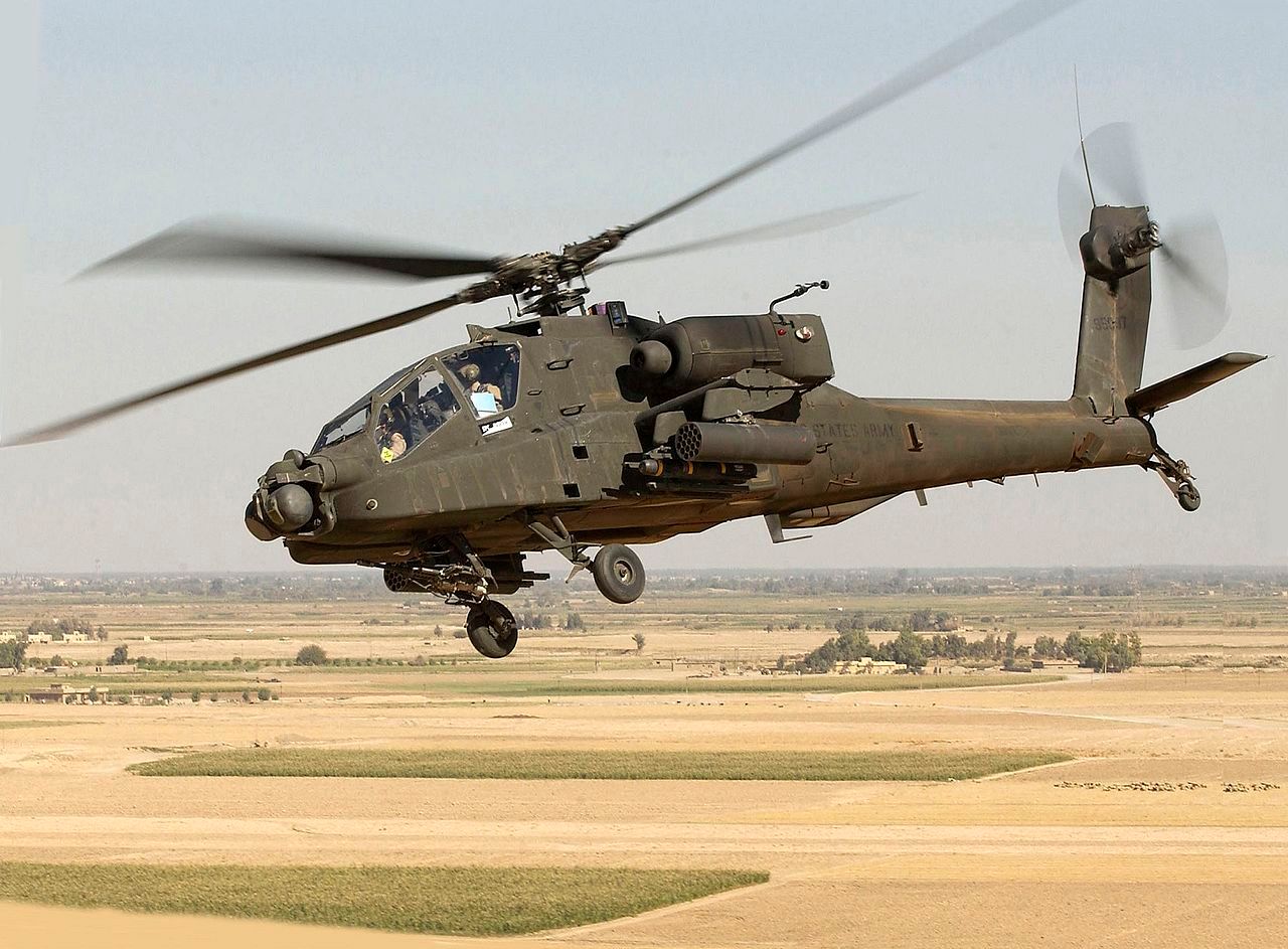 An AH-64D Apache Longbow helicopter from 1st Battalion, 101st Aviation Regiment, based at Forward Operating Base Speicher, Iraq.