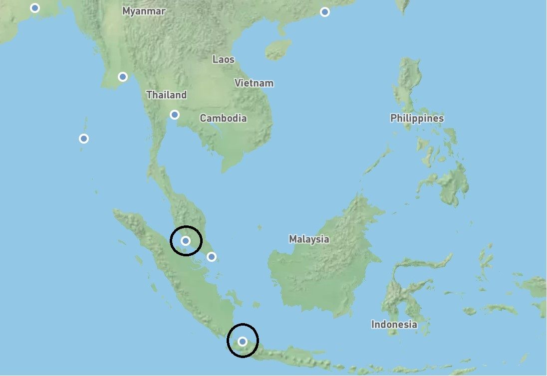 Carte des destinations de l'Asie du Sud-Est d'Air India