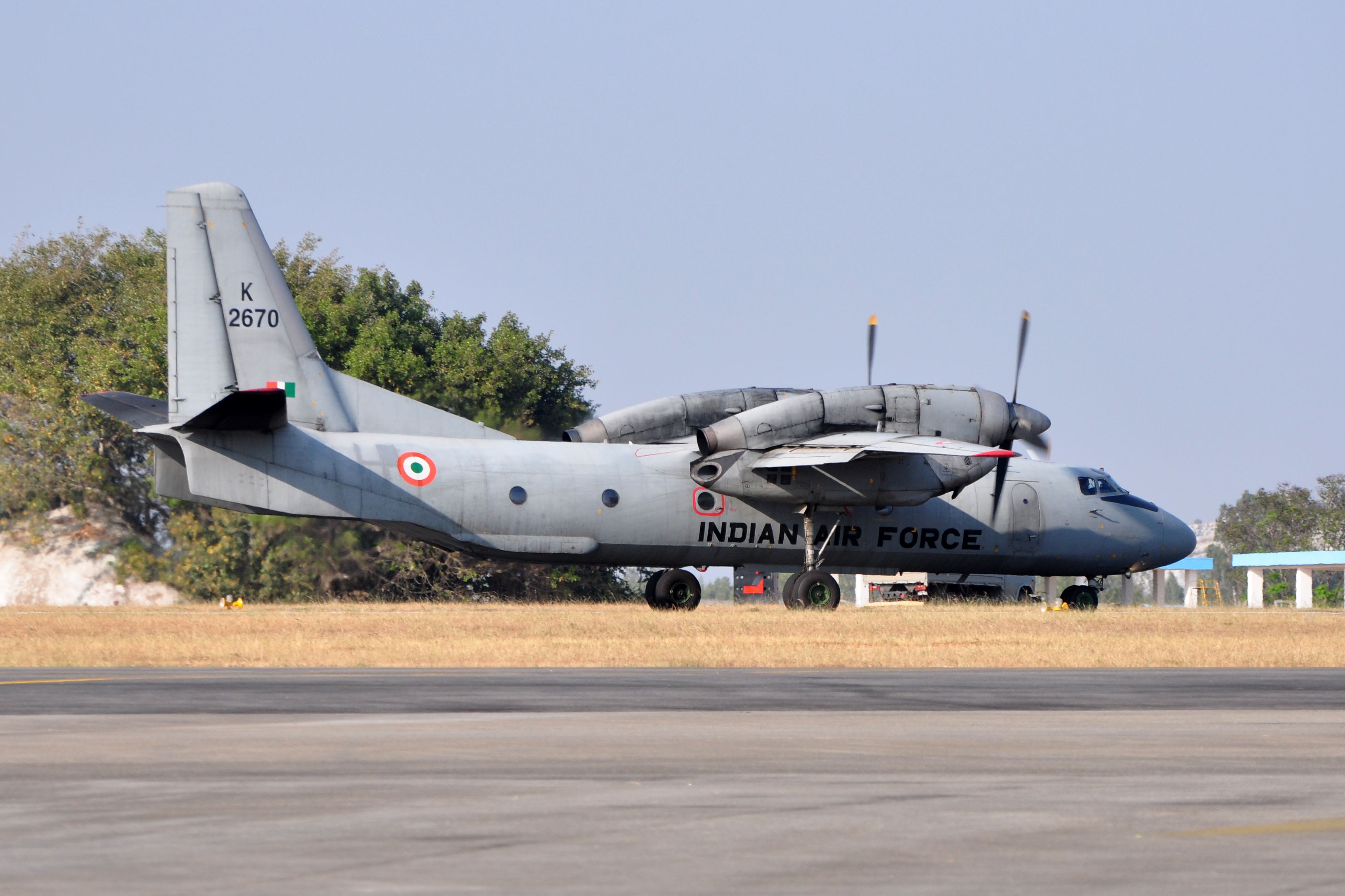 An Antonov An-32 of the Indian Air Force at Aero India 2013.