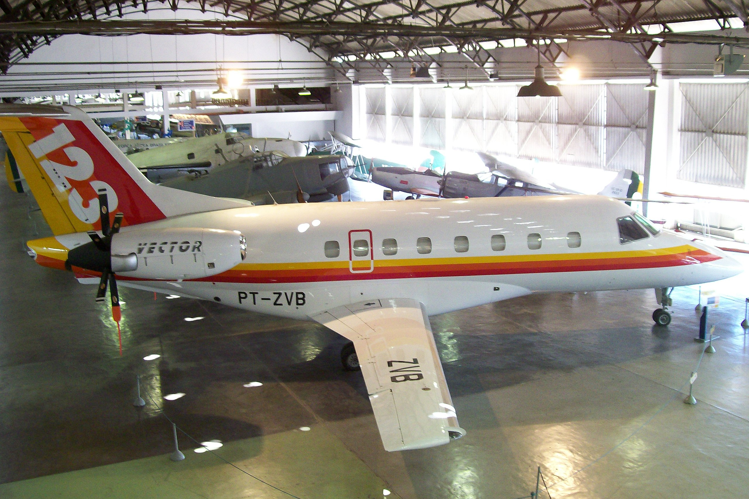 An Embraer/FMA CBA 123 Vector on display.