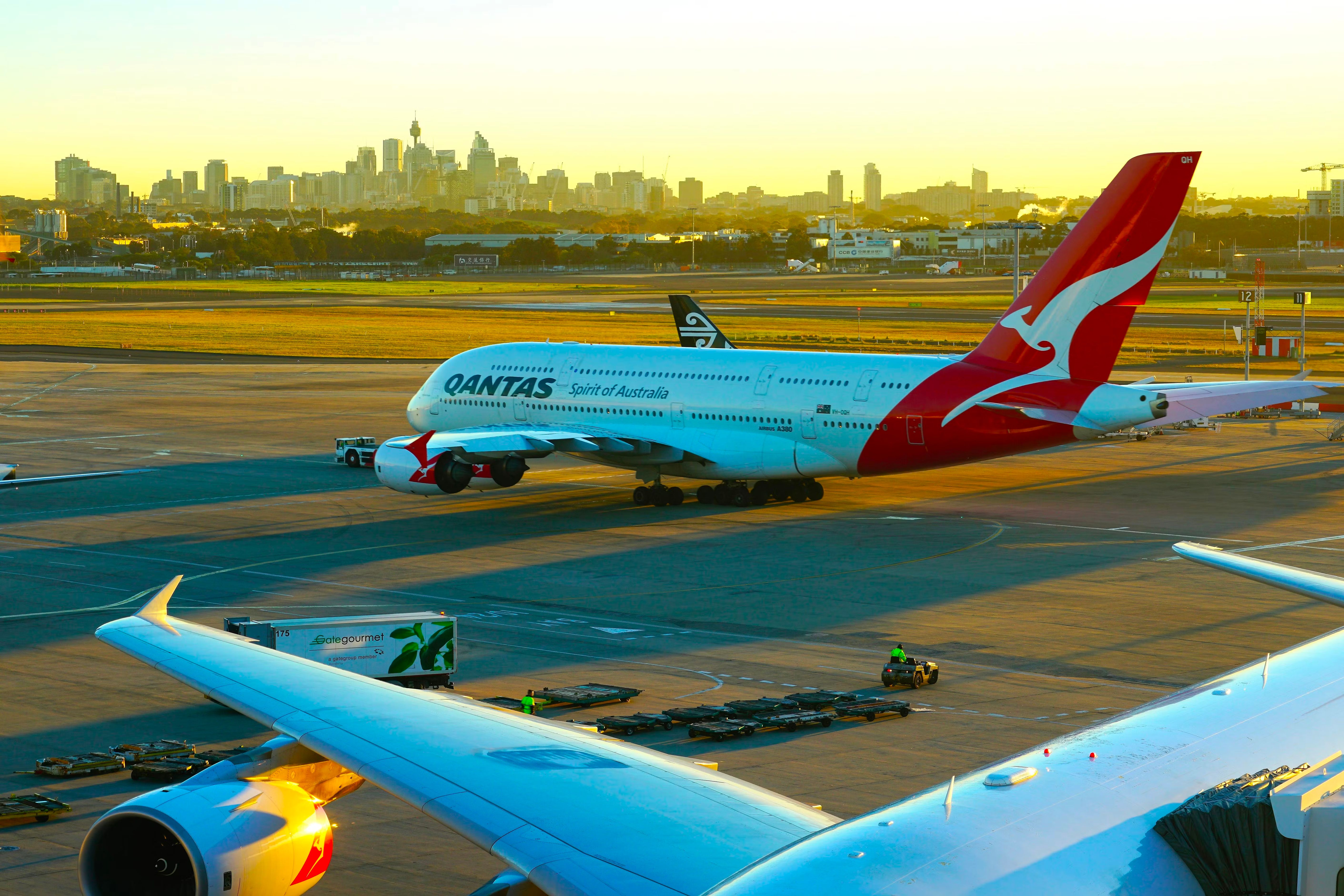 Qantas A380 taxiing at Sydney Airport