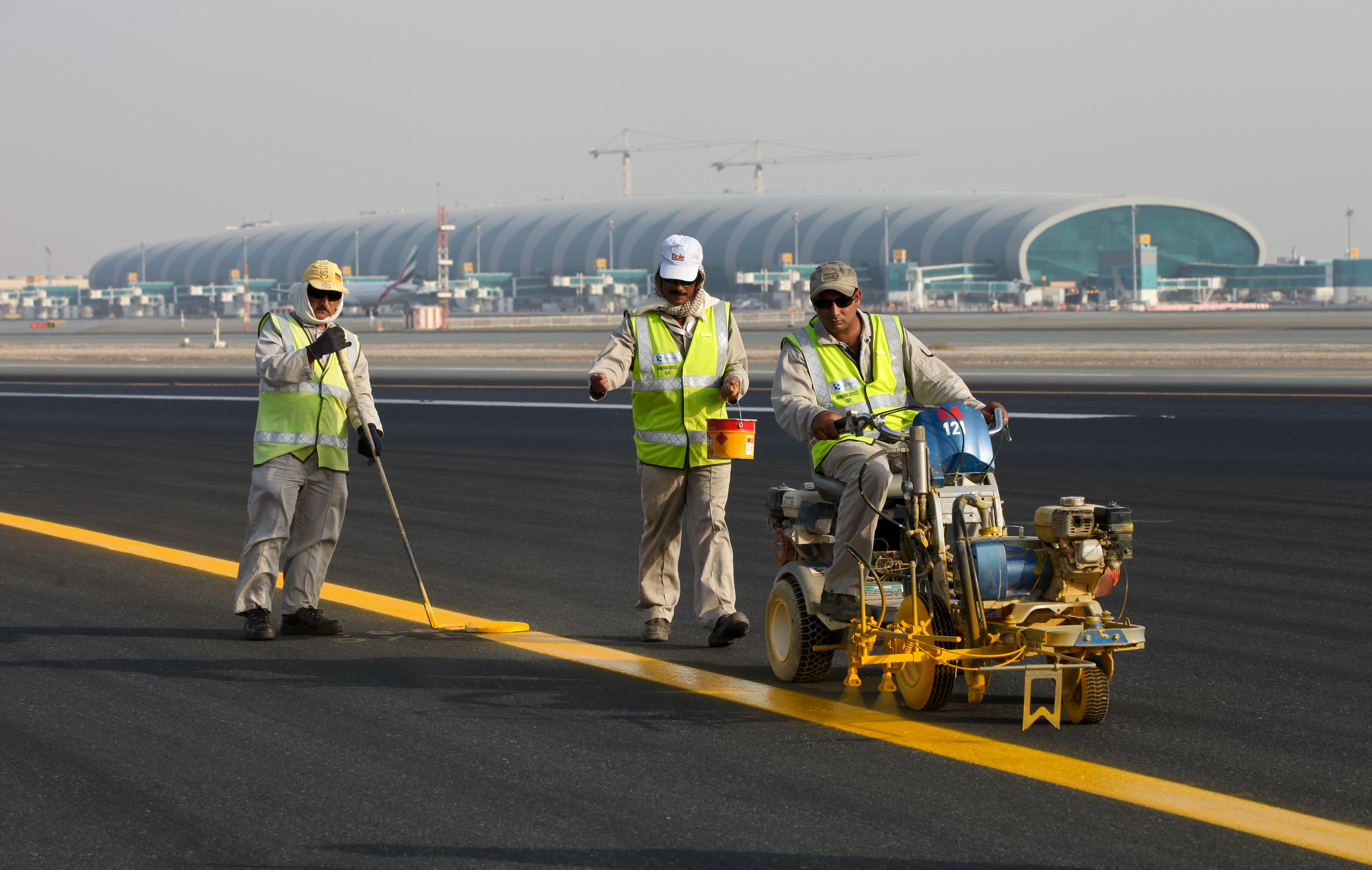 Runway maintenance takes place at Dubai International Airport