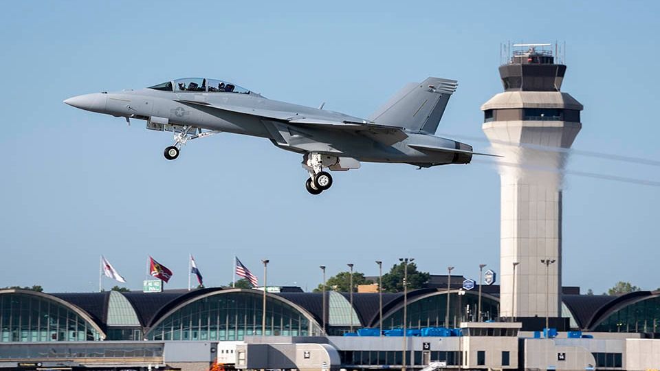 F/A-18 Super Hornet departing an airport