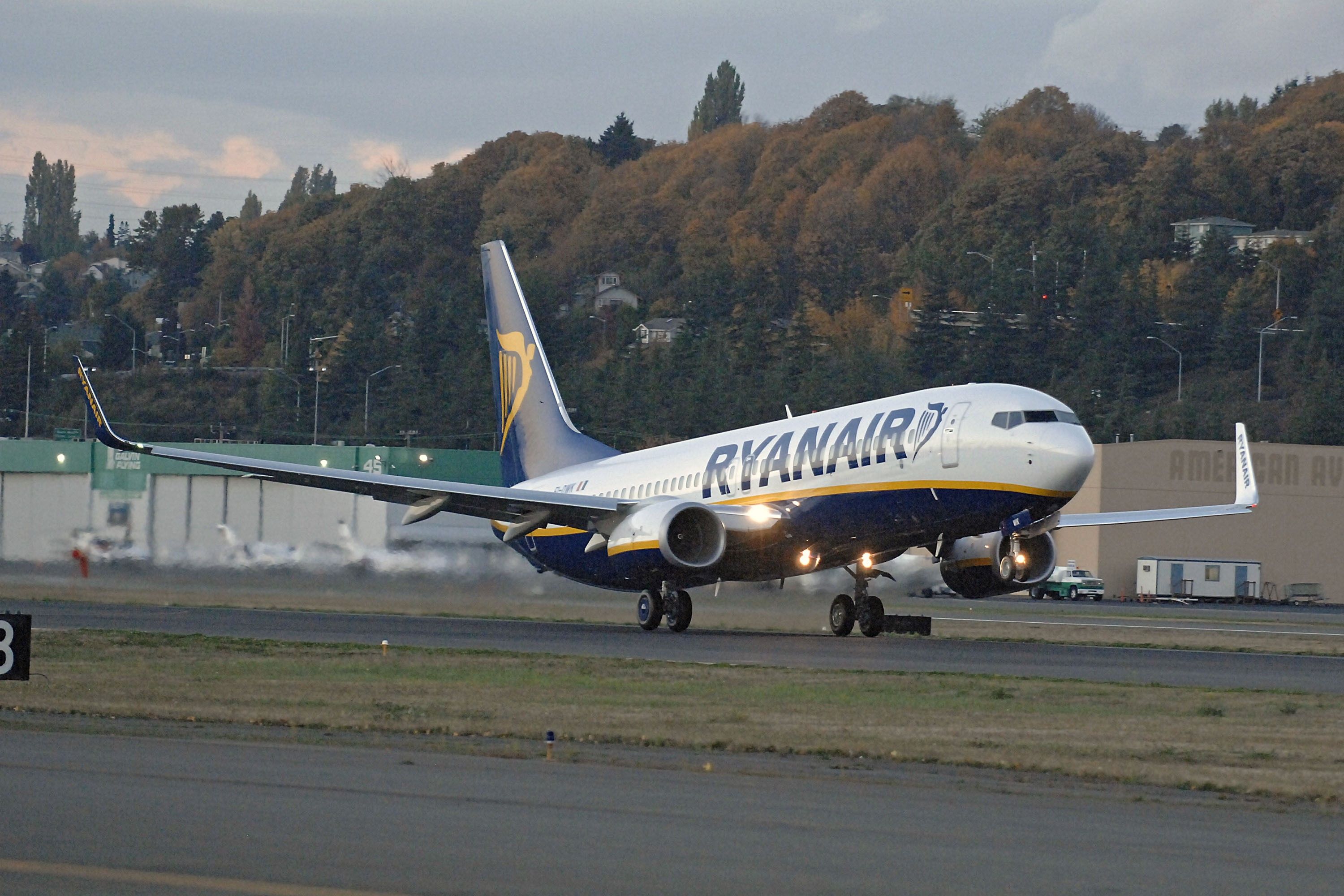 A Ryanair Boeing 737-800 landing.