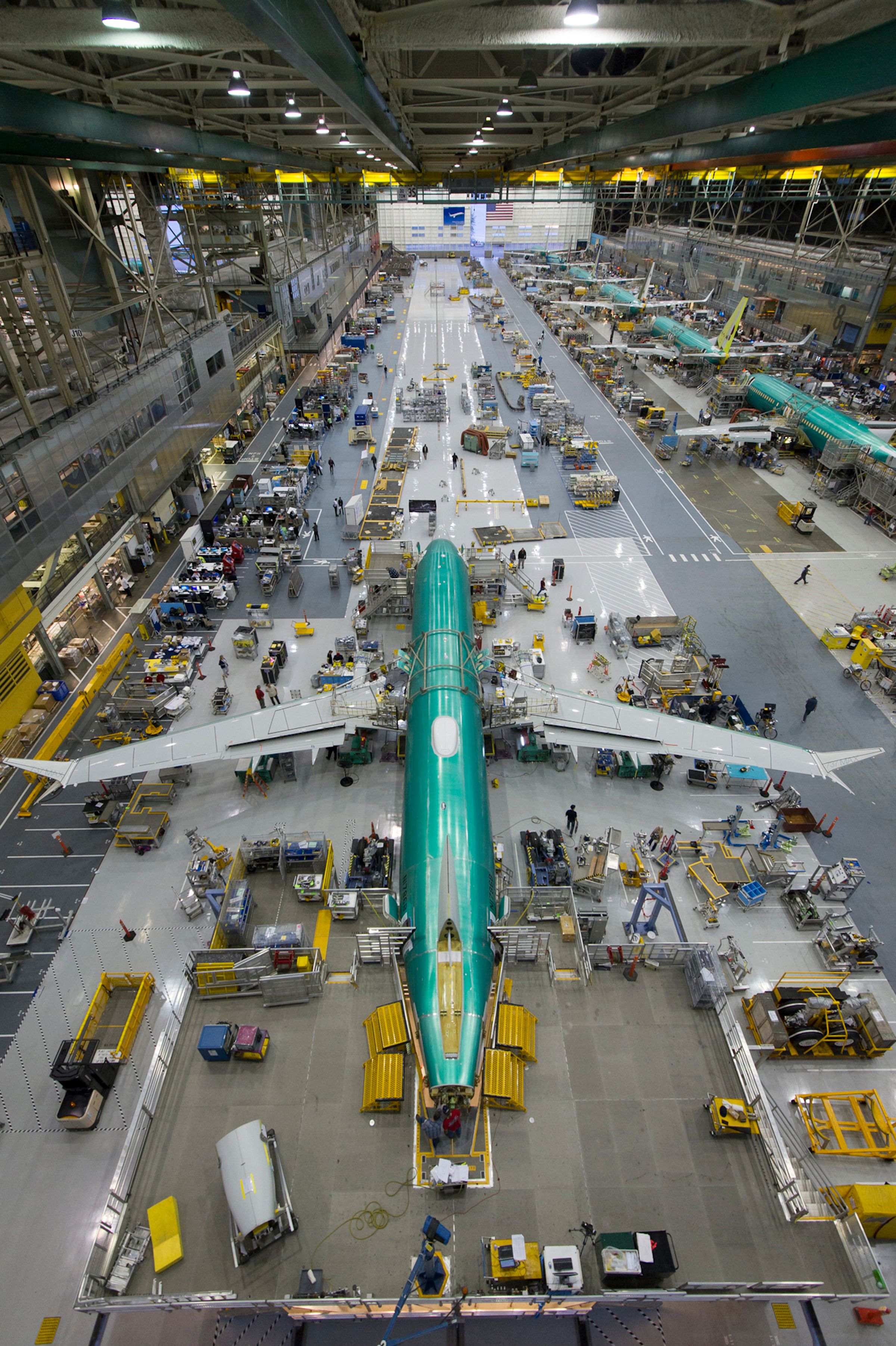 the first 737 MAX in the first position on the newly completed production line.
