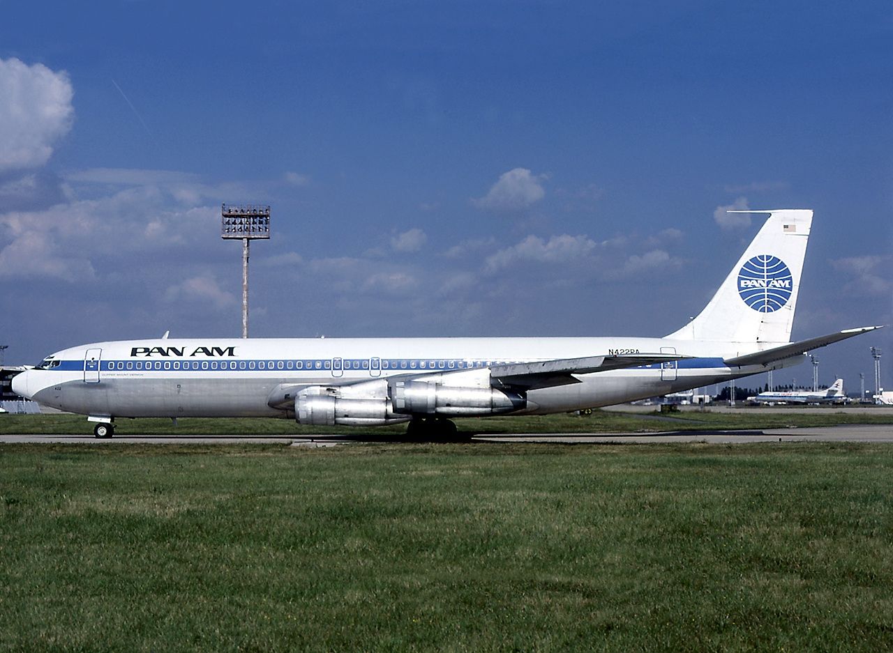 A Pan Am Boeing 707 on an airport apron