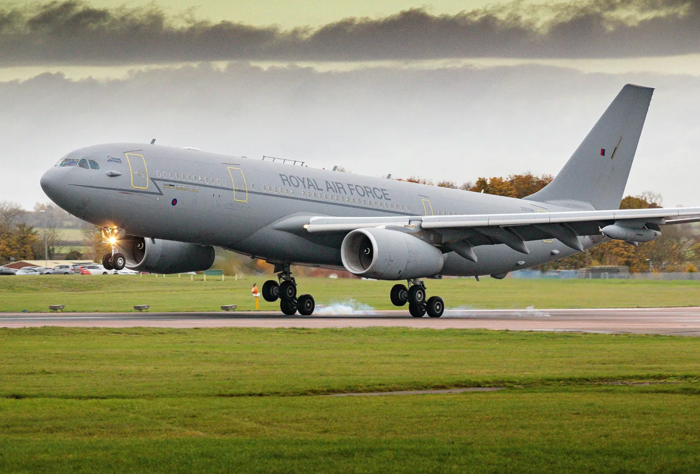 An RAF Airbus A330 MRTT landing.
