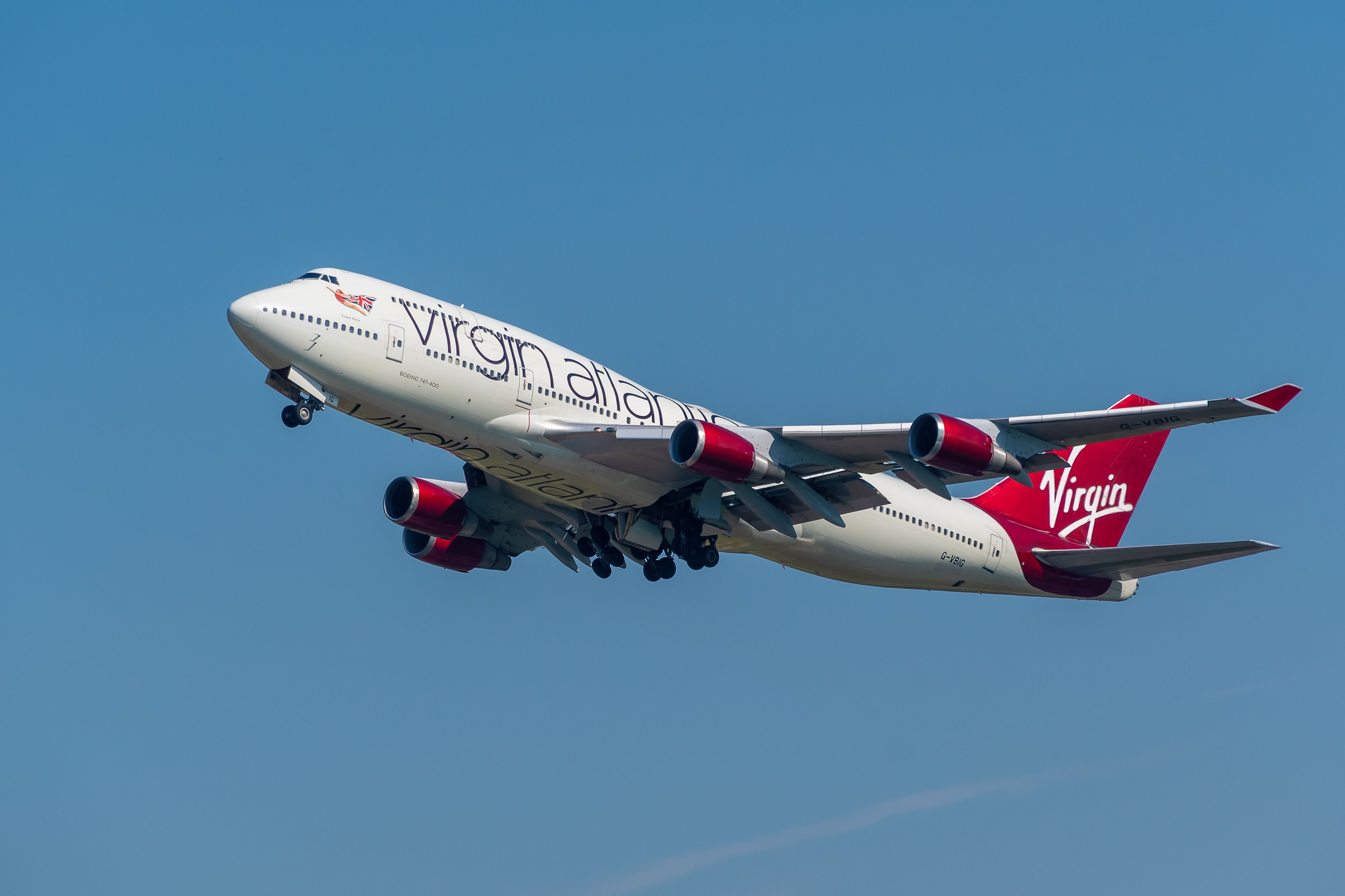 Virgin Atlantic Boeing 747-400 departing from Manchester airport.
