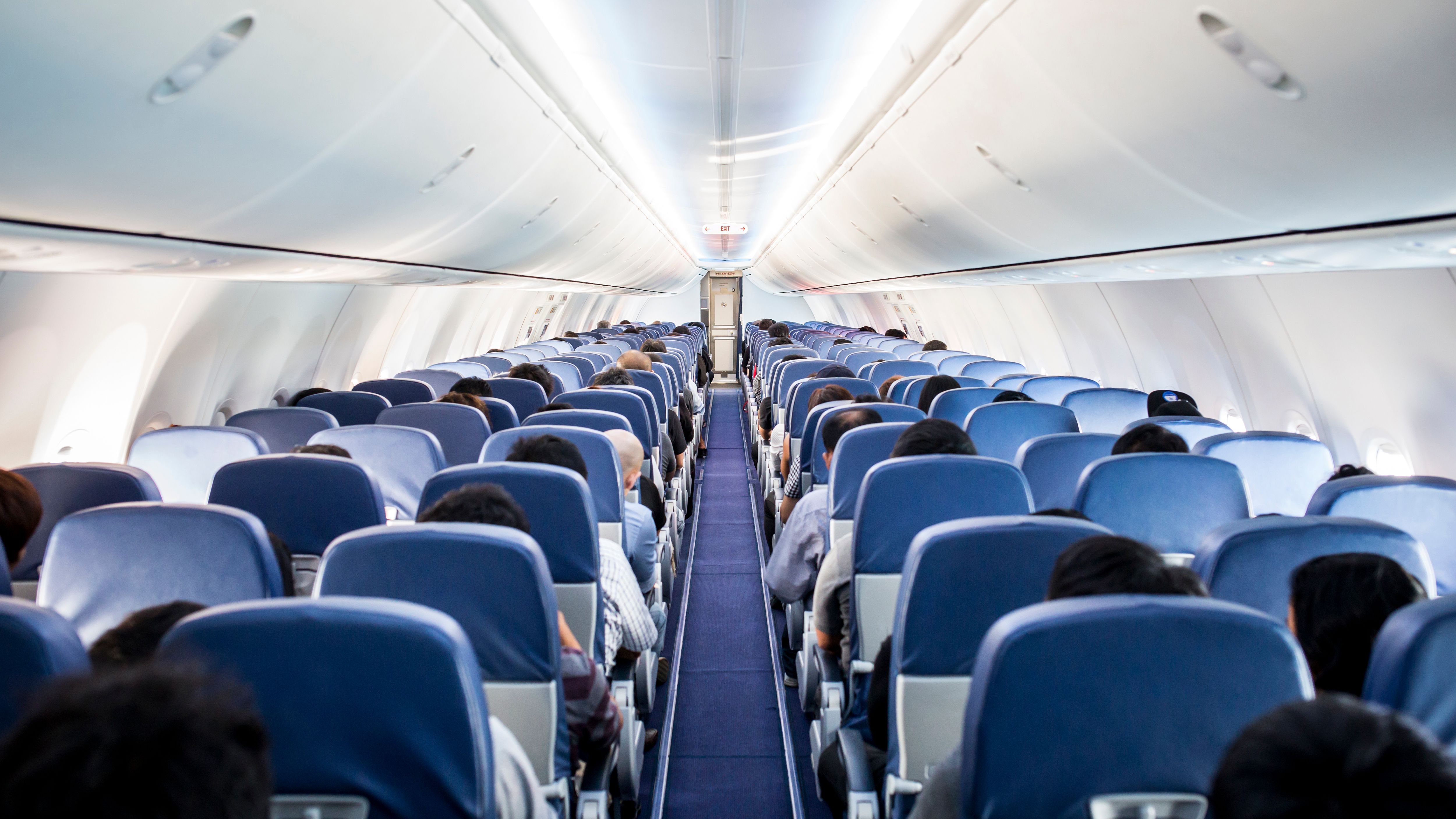Inside an all economy single-aisle aircraft.