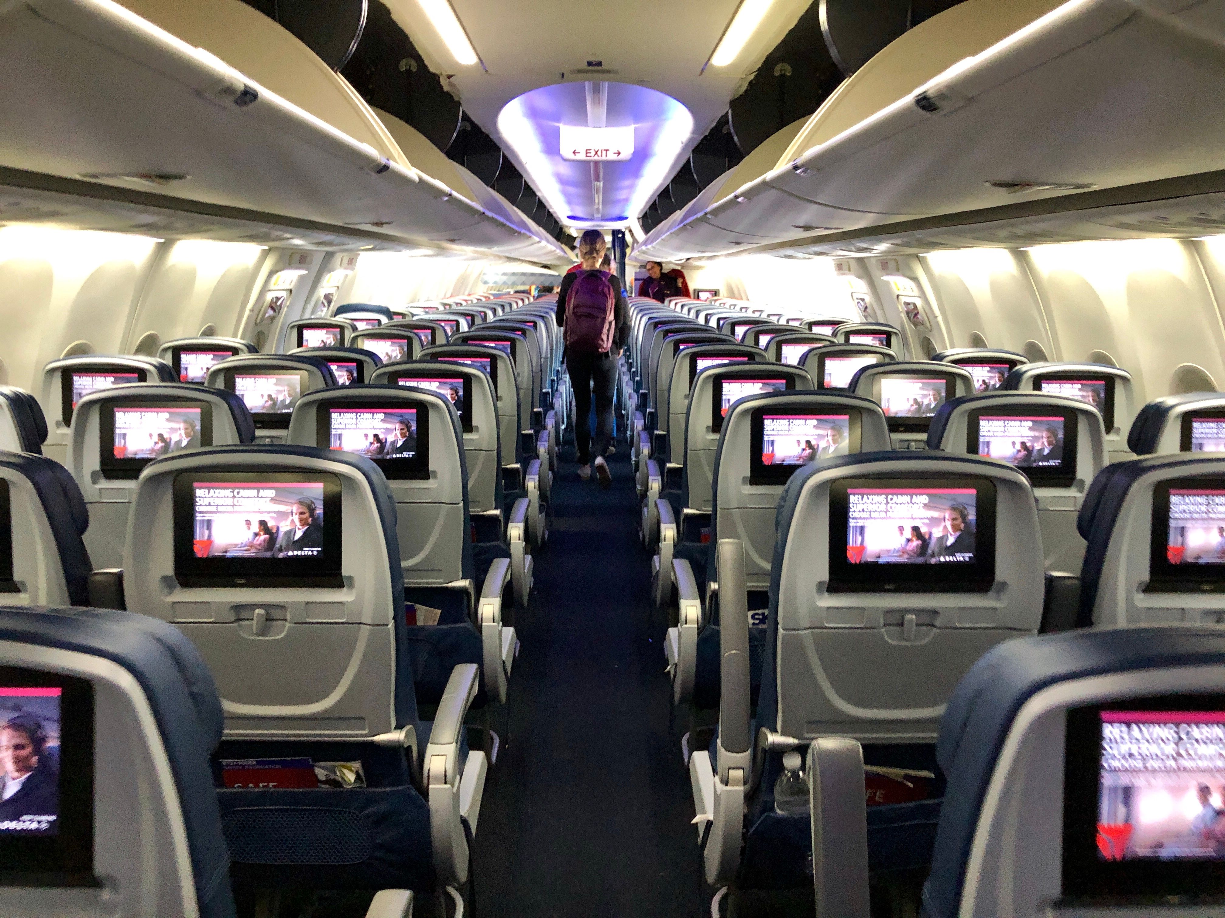 Delta cabin with IFE screens