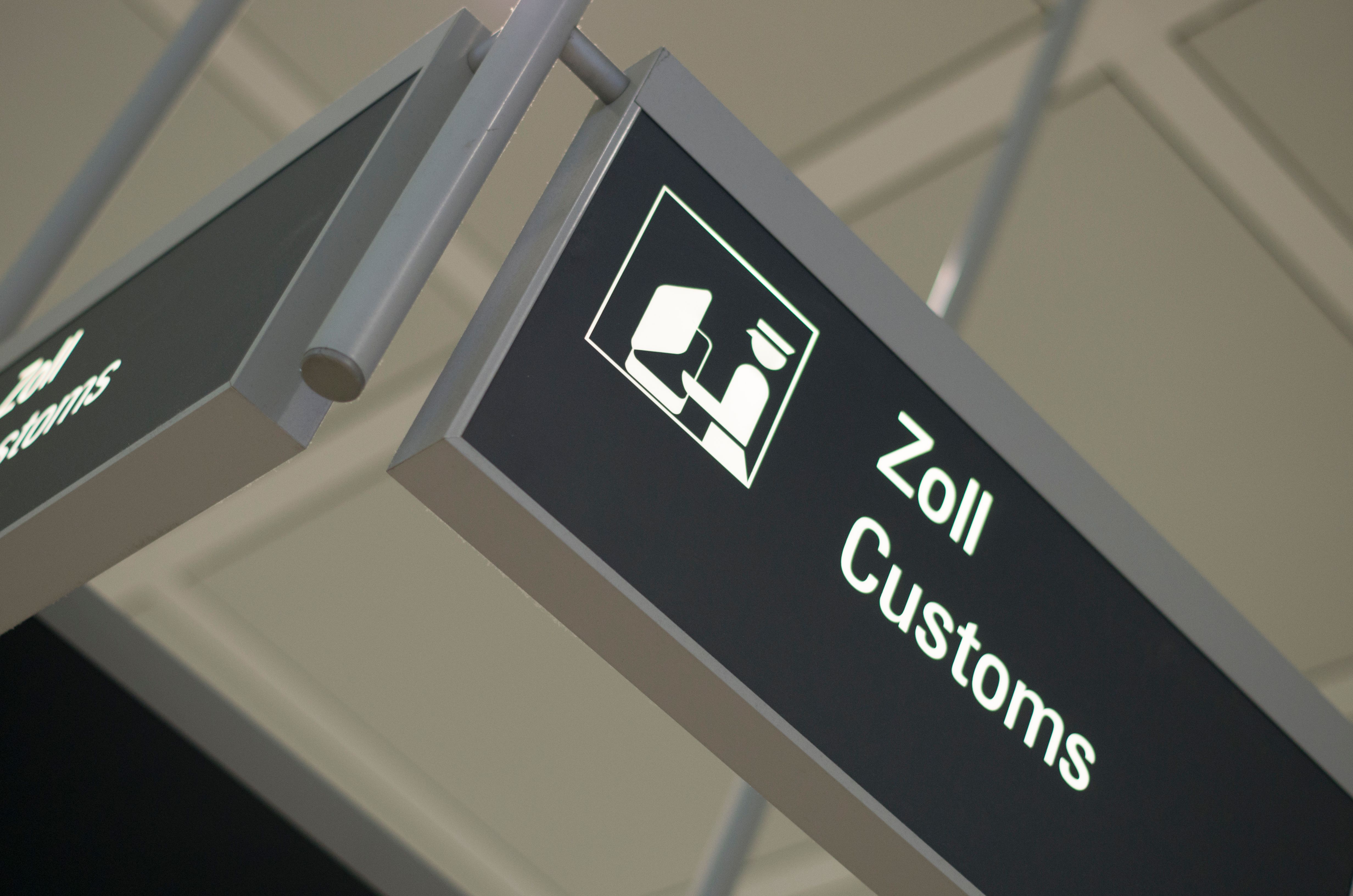 Customs Office signs at the airport in Munich, Germany