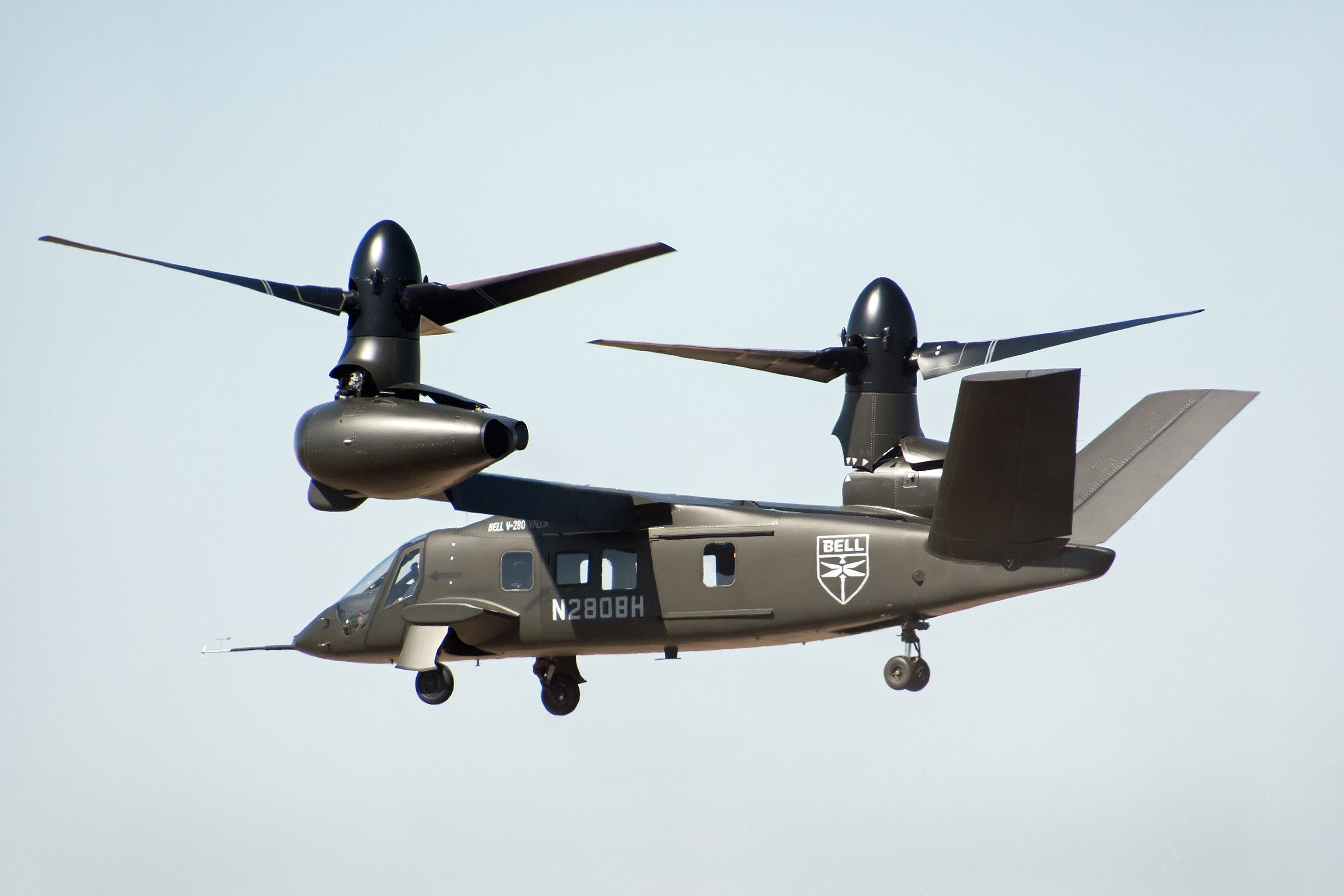 A Bell V-280 Valor hovering in the sky.