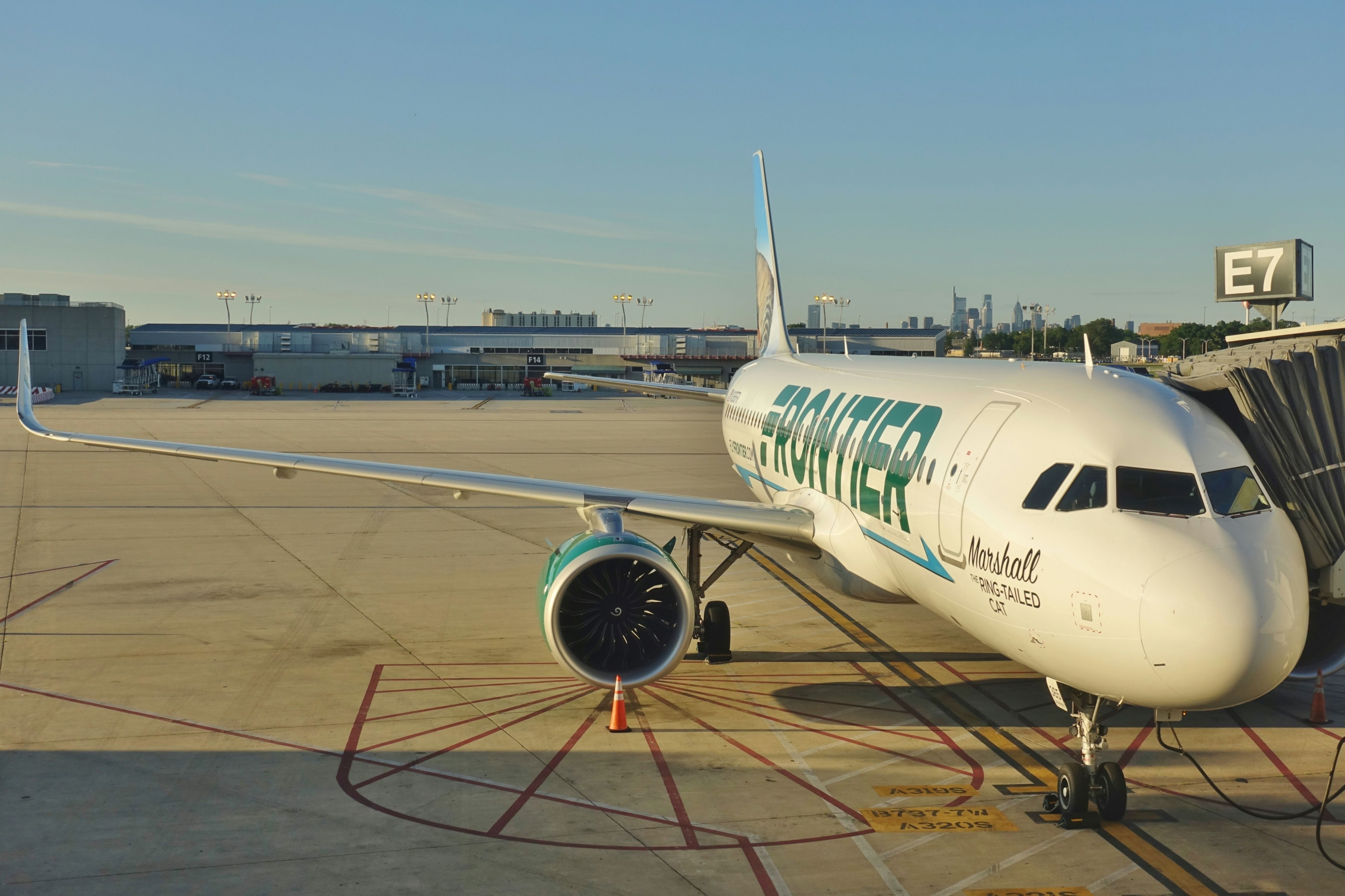 Frontier Airlines Airbus A320neo at Philadelphia International Airport.