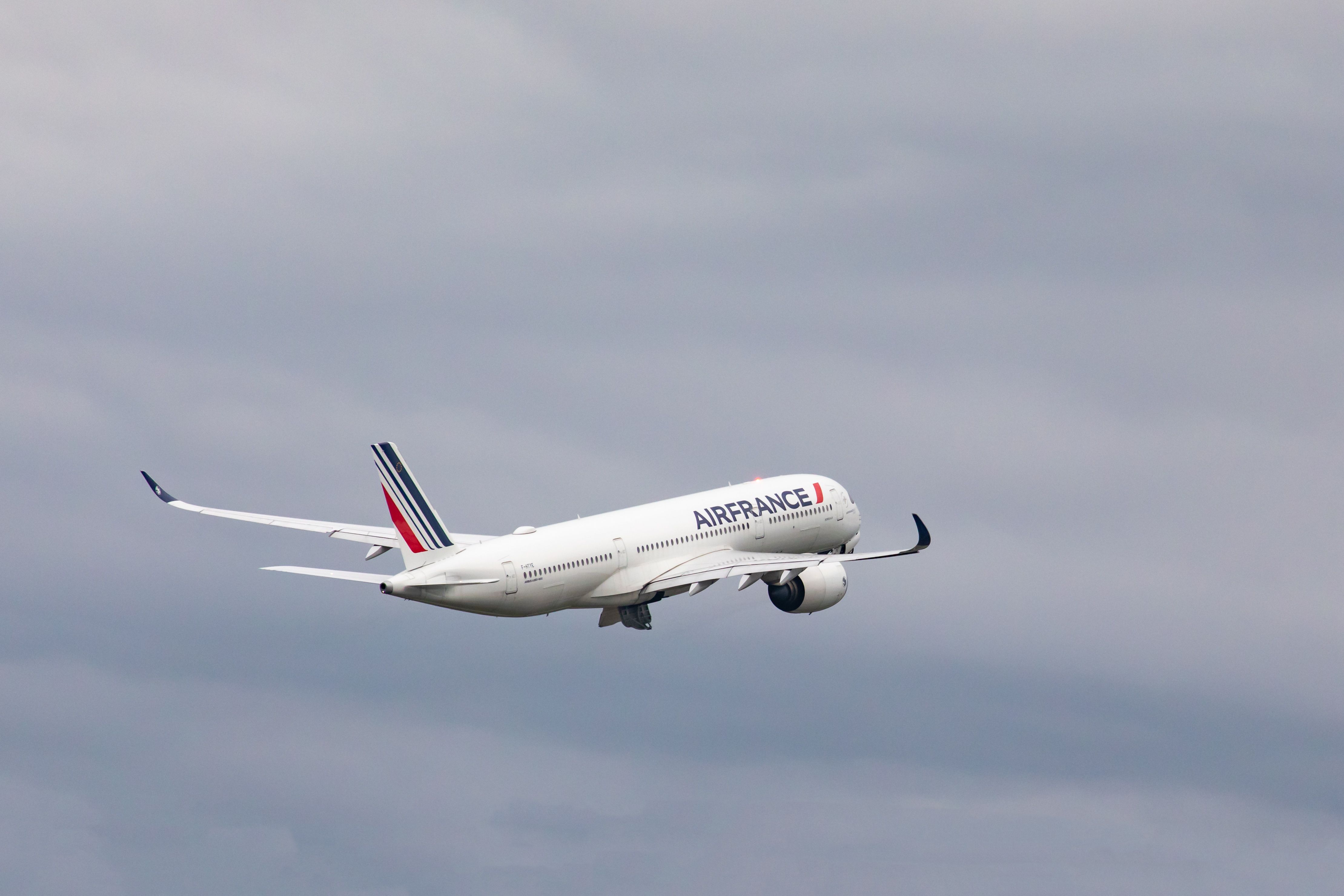 An Air France Airbus A350-900 taking off from Toronto Pearson international Airport.