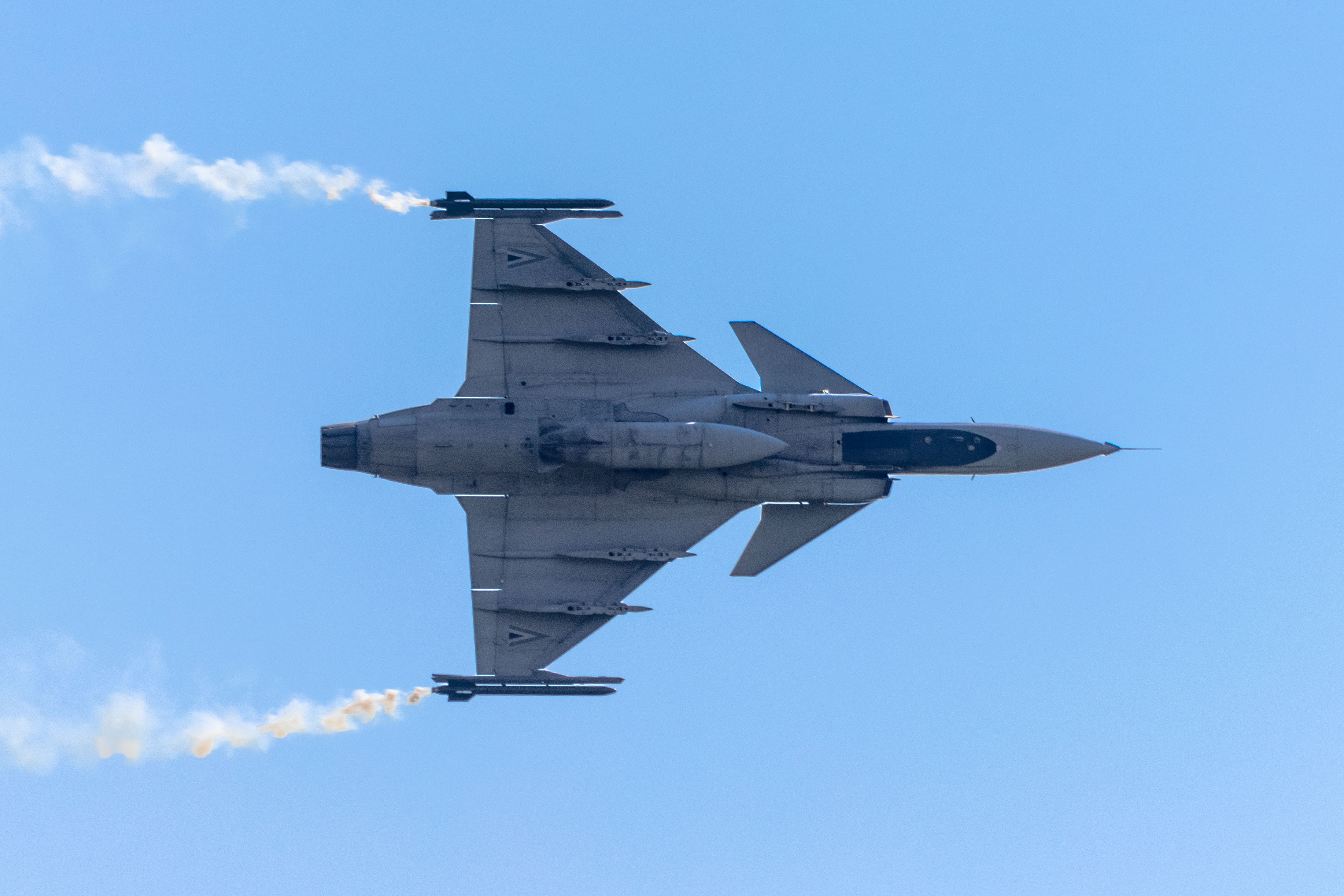 JAS 39 Gripen from Hungary performing stunts at the airshow