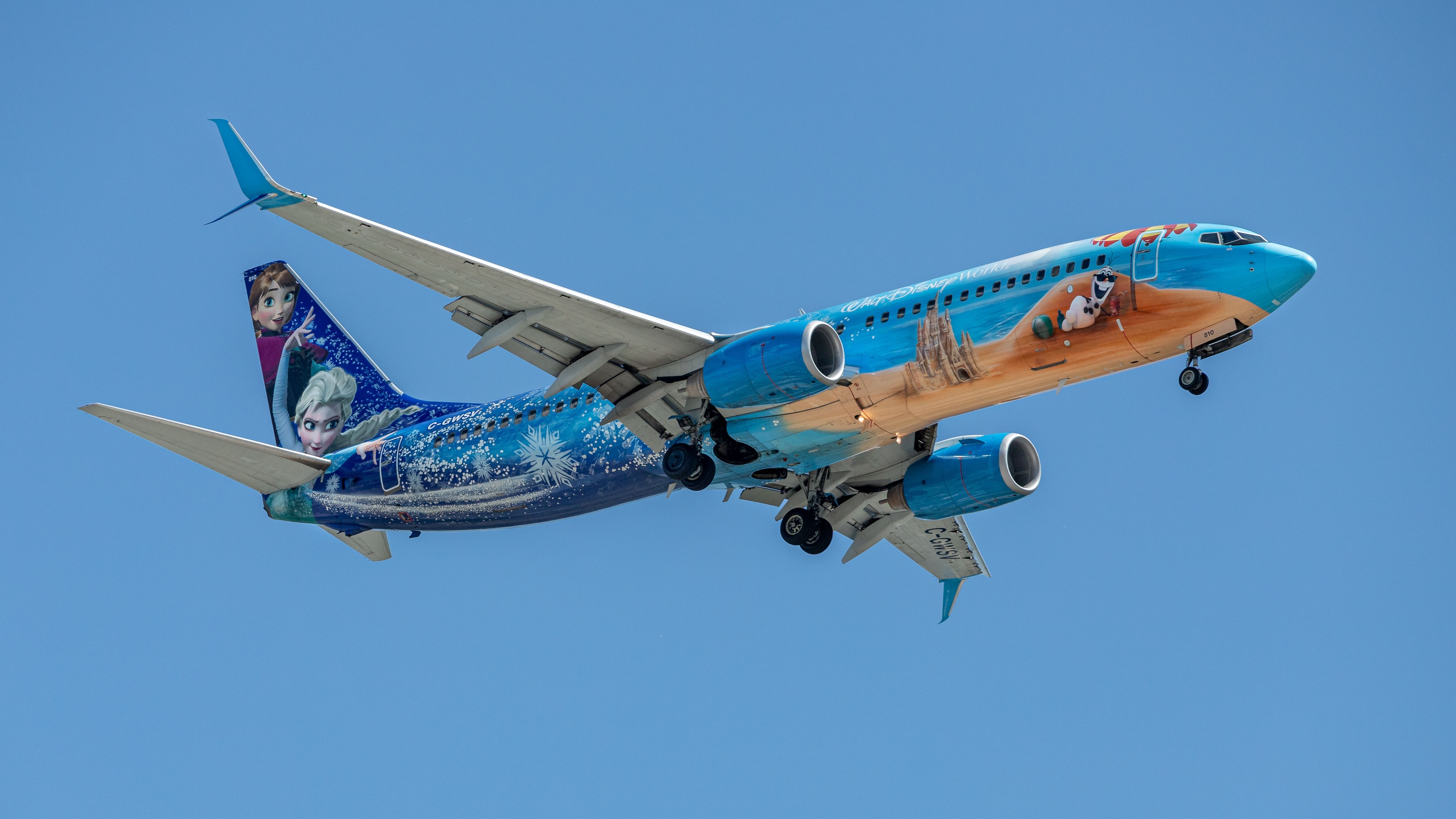 Painted in WestJet’s “Frozen” design.