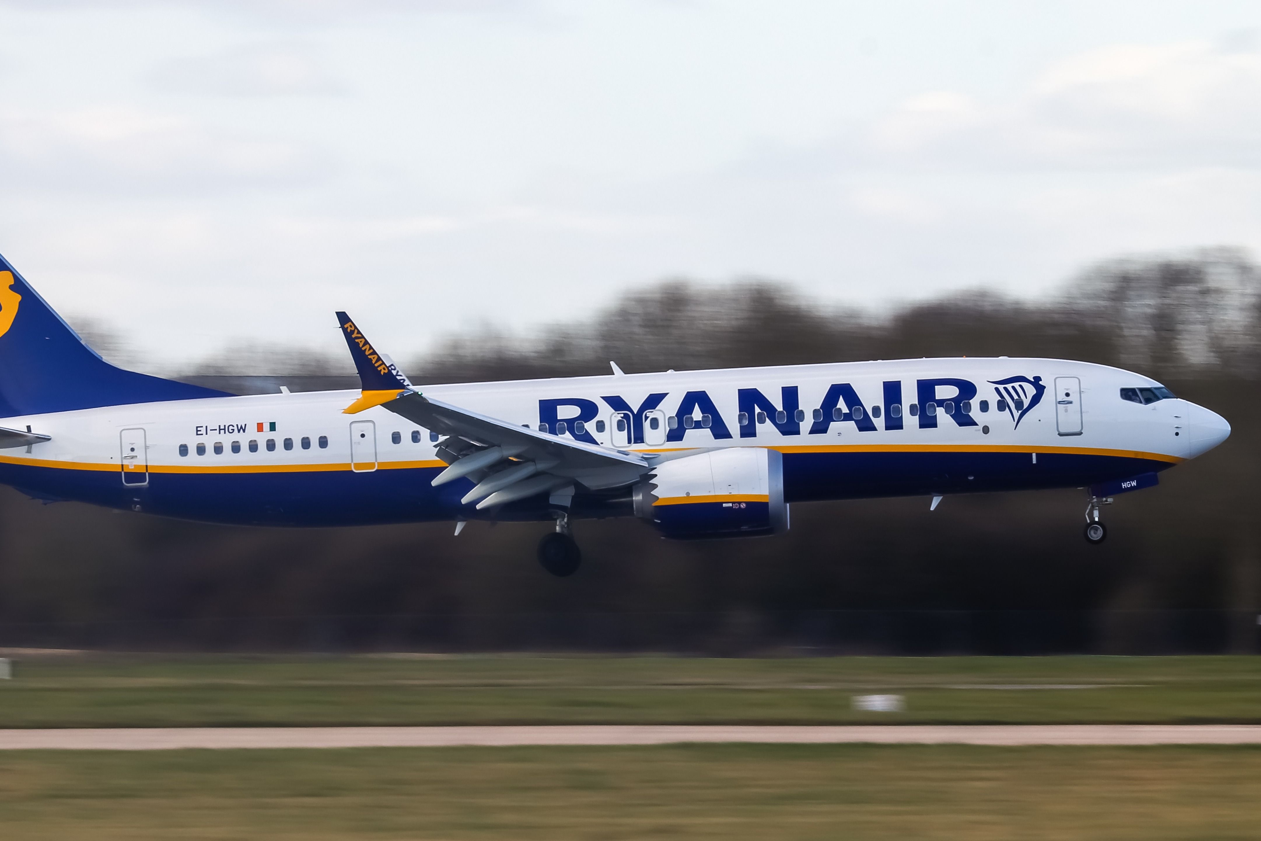 Ryanair Boeing 737 MAX arriving from Dublin, Ireland.