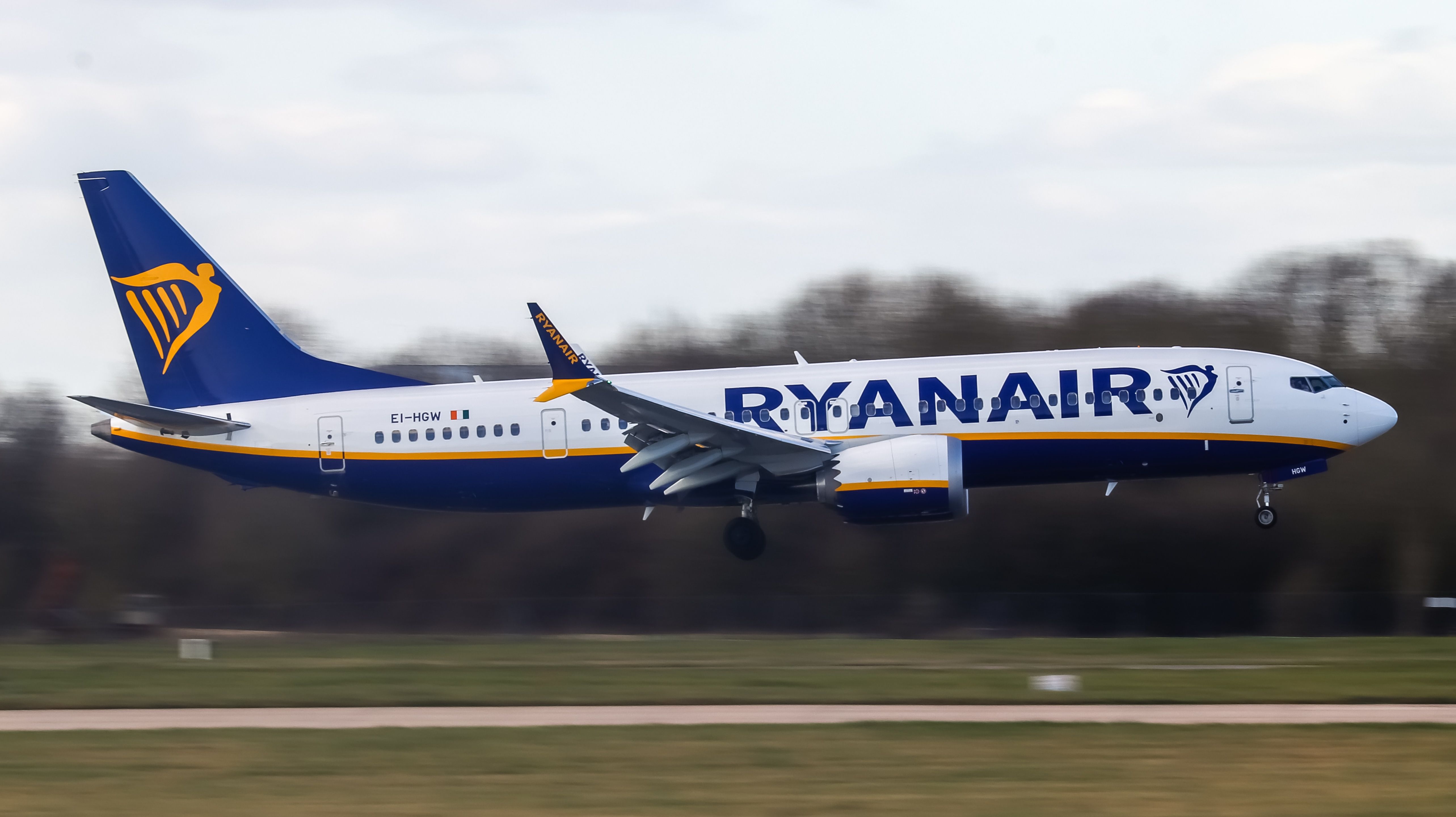 Ryanair Boeing 737 MAX arriving from Dublin, Ireland.