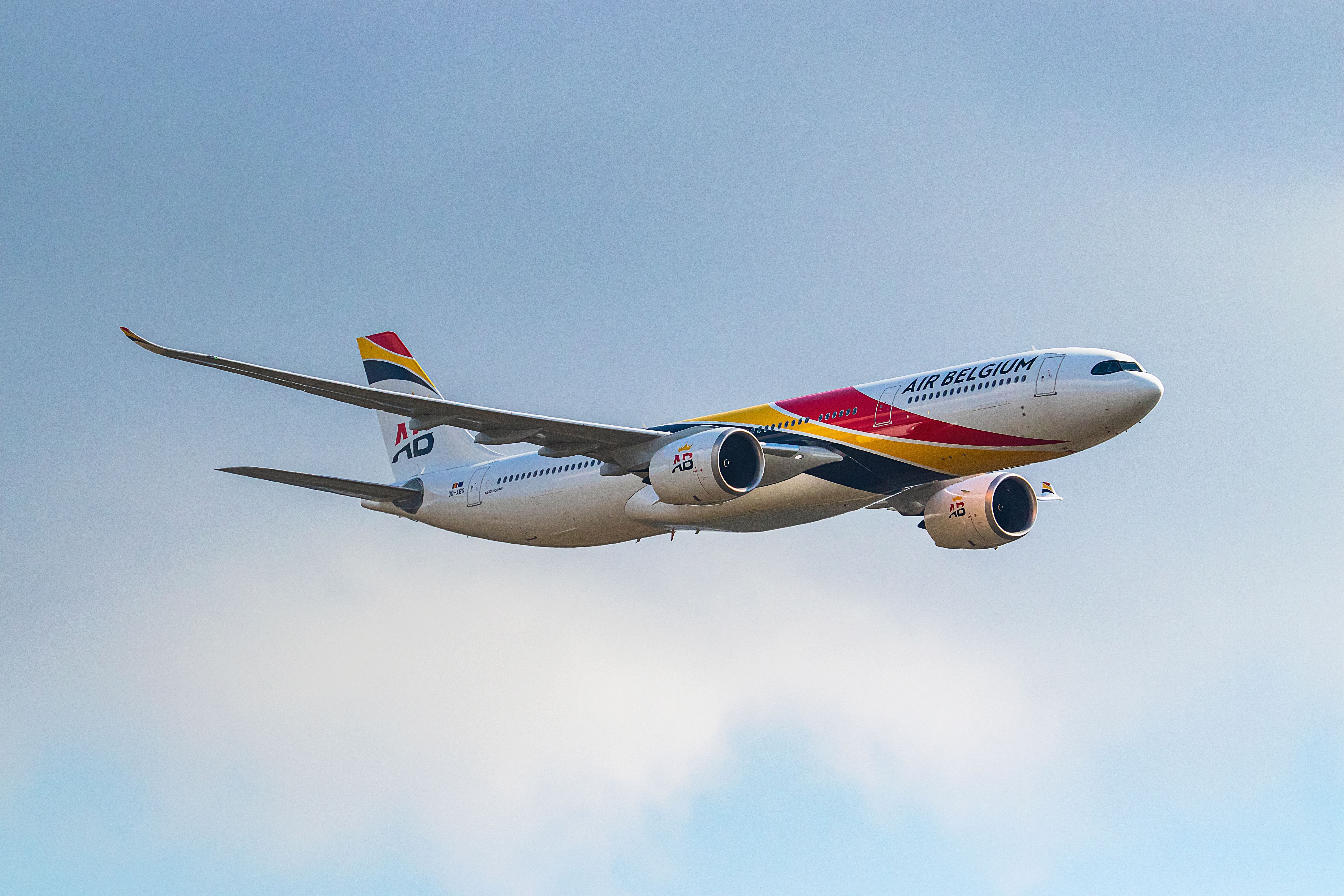 Air Belgium's Airbus A330neo performs at the air show.