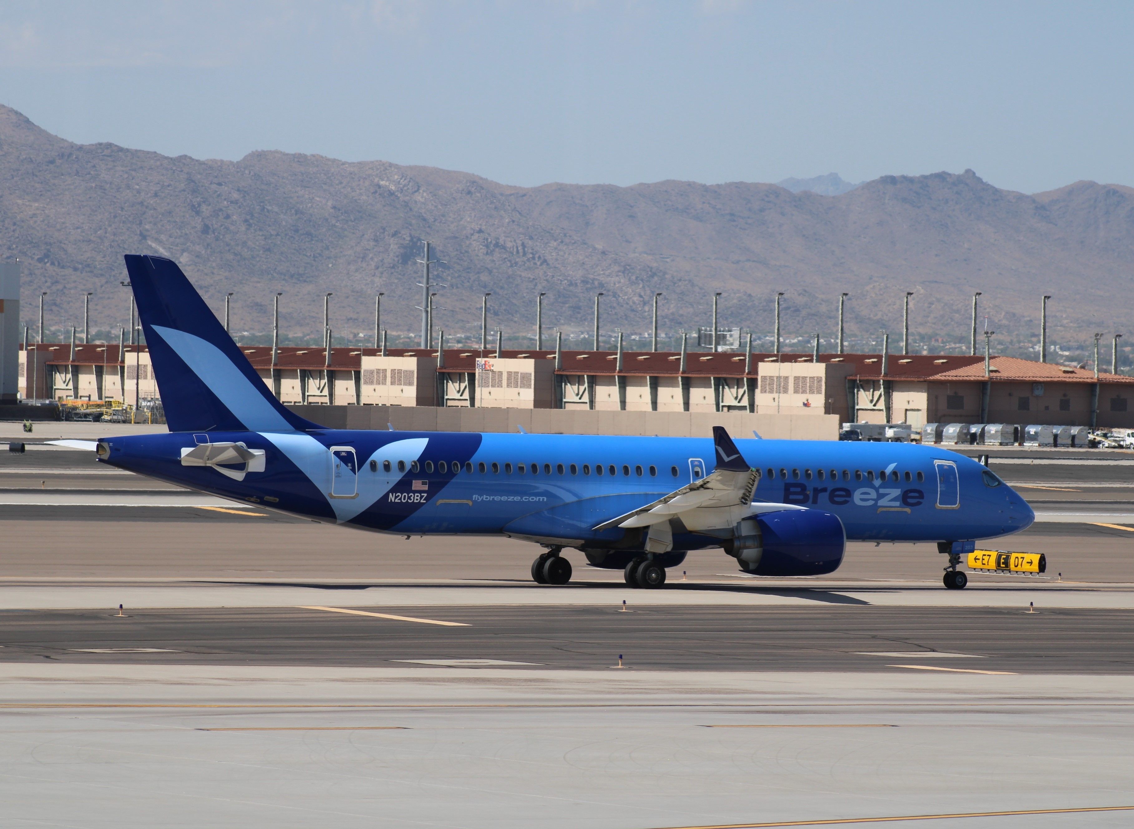 Breeze Airways Airbus A220-300 at Phoenix Sky Harbor International Airport.
