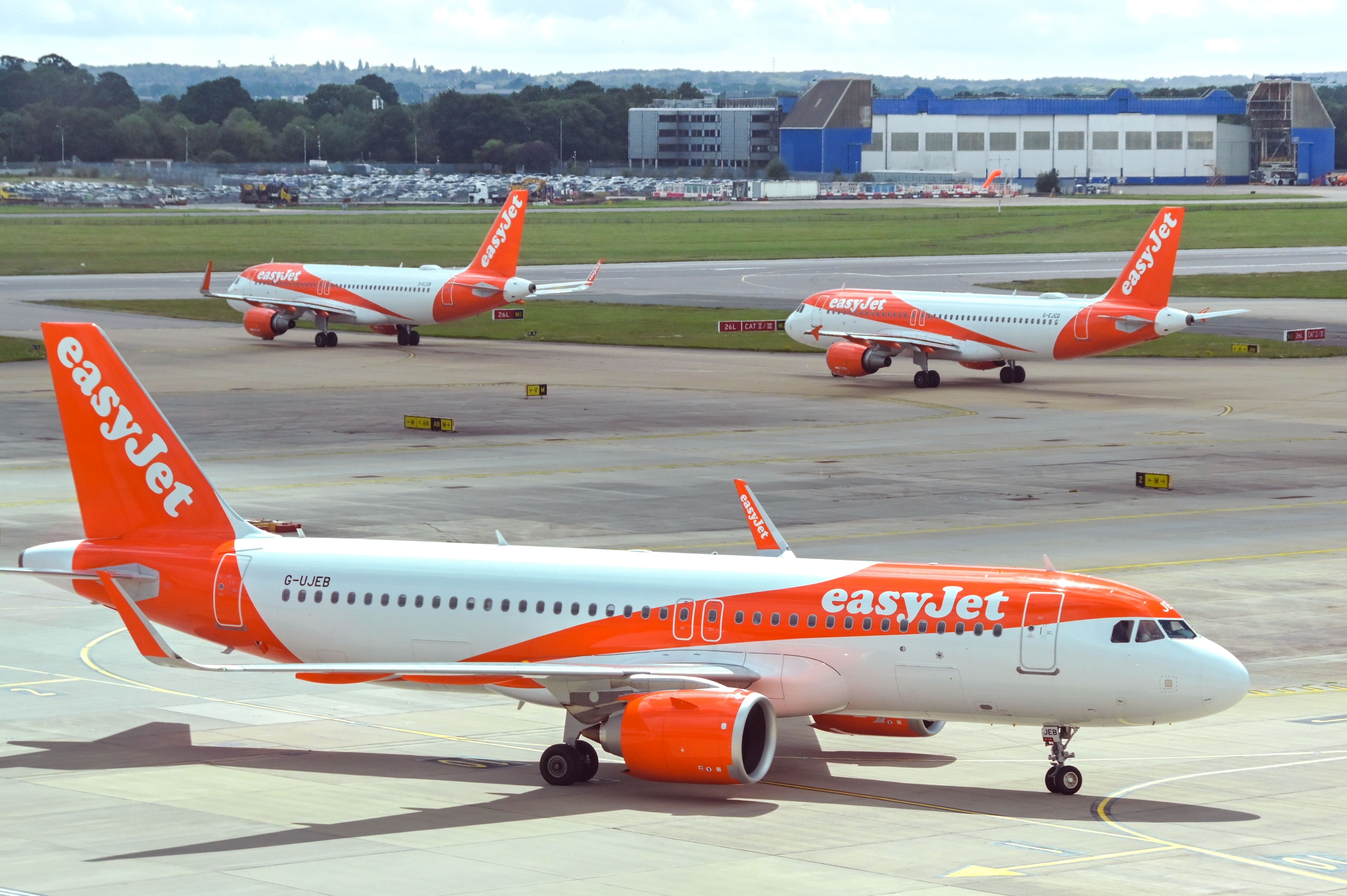 Several easyJet aircraft On The Apron At London Gatwick Airport.