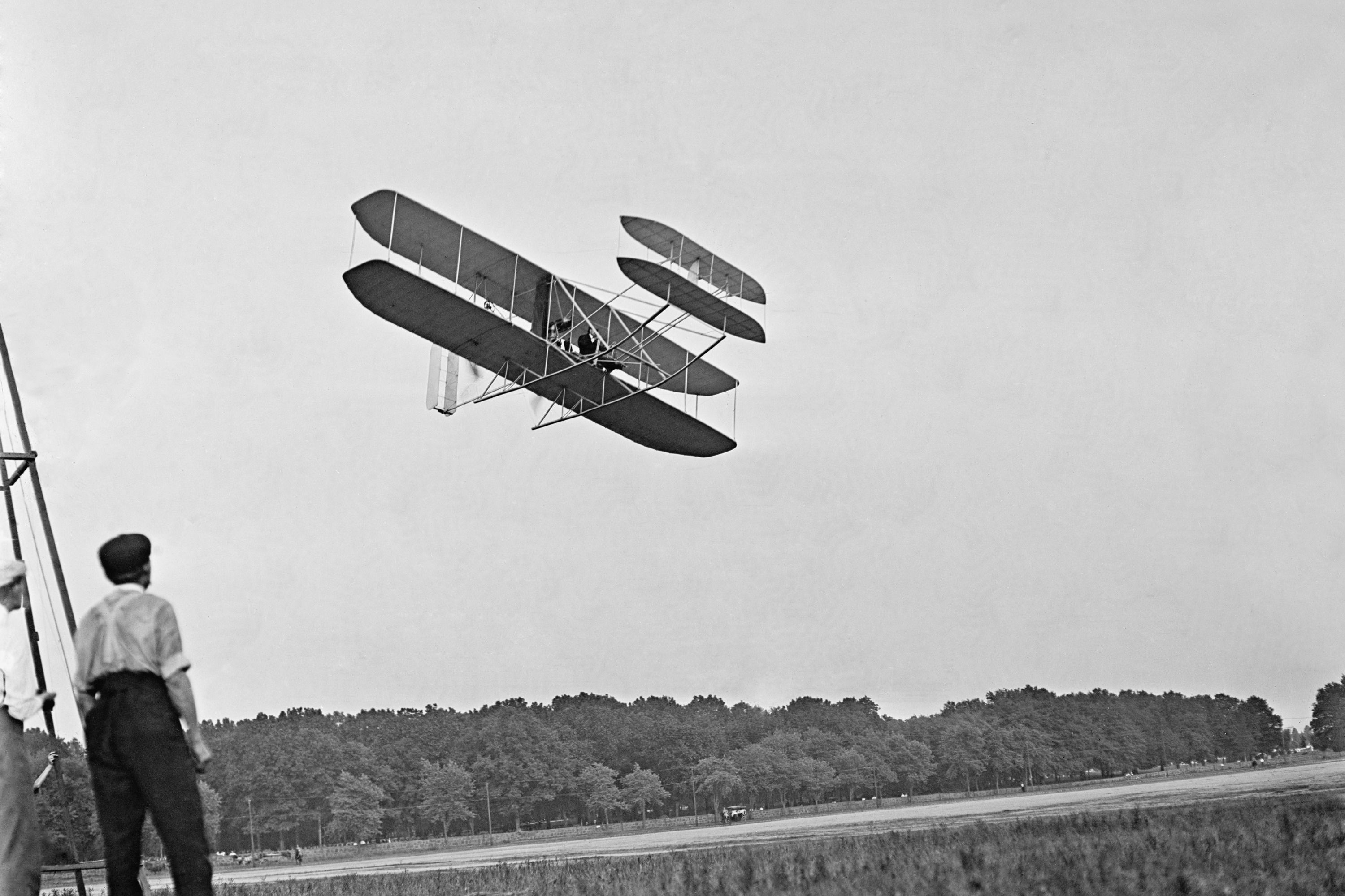 Wright's airplane in Army trial flights at Fort Meyer Virginia in July 1909.