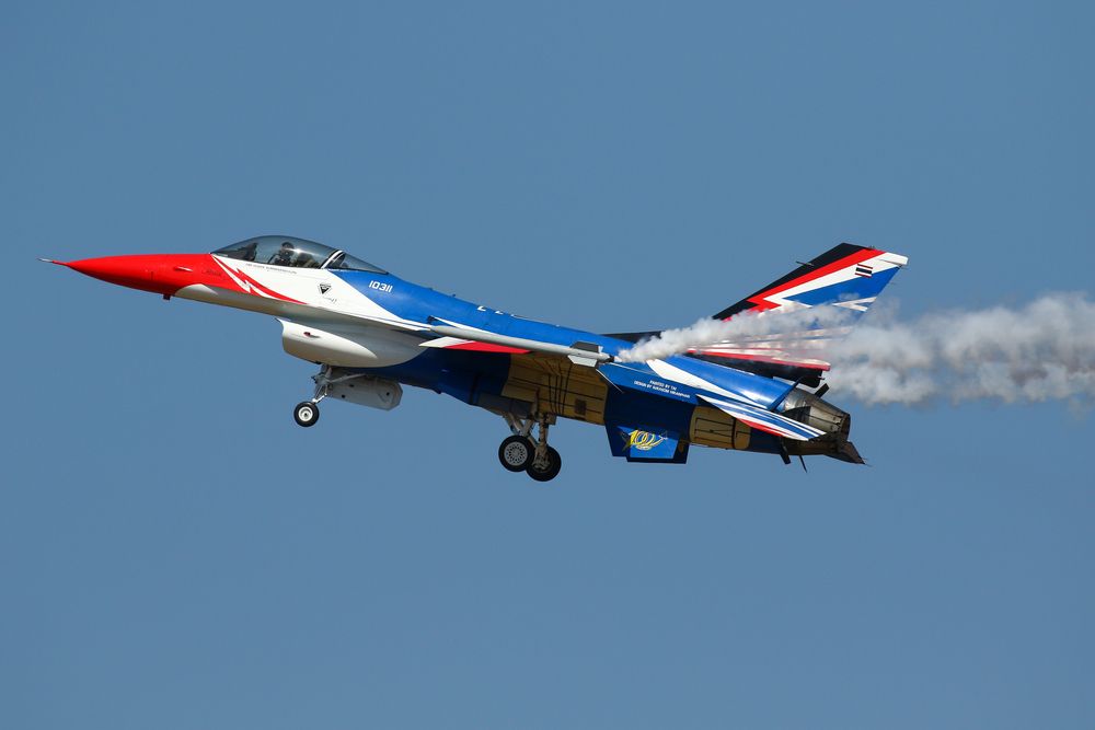 A Royal Thai Air Force General Dynamic F-16A Flying in the sky.