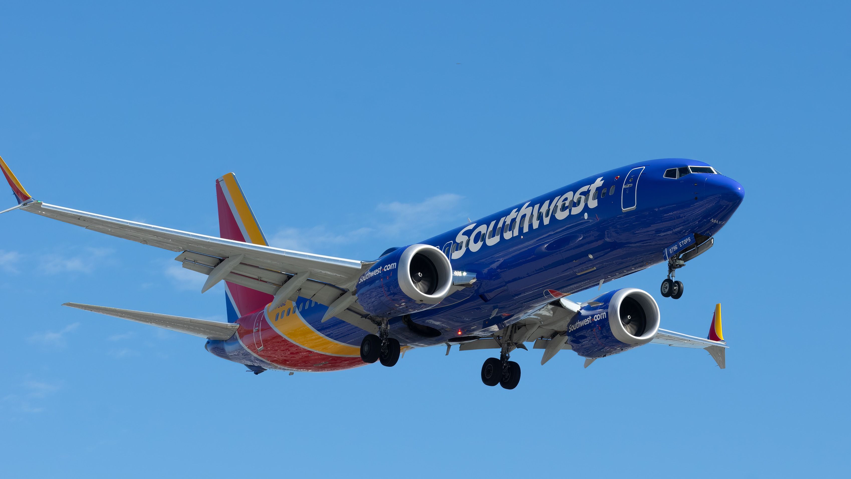 A Southwest Airlines Boeing 737 MAX 8 Flying in the sky.