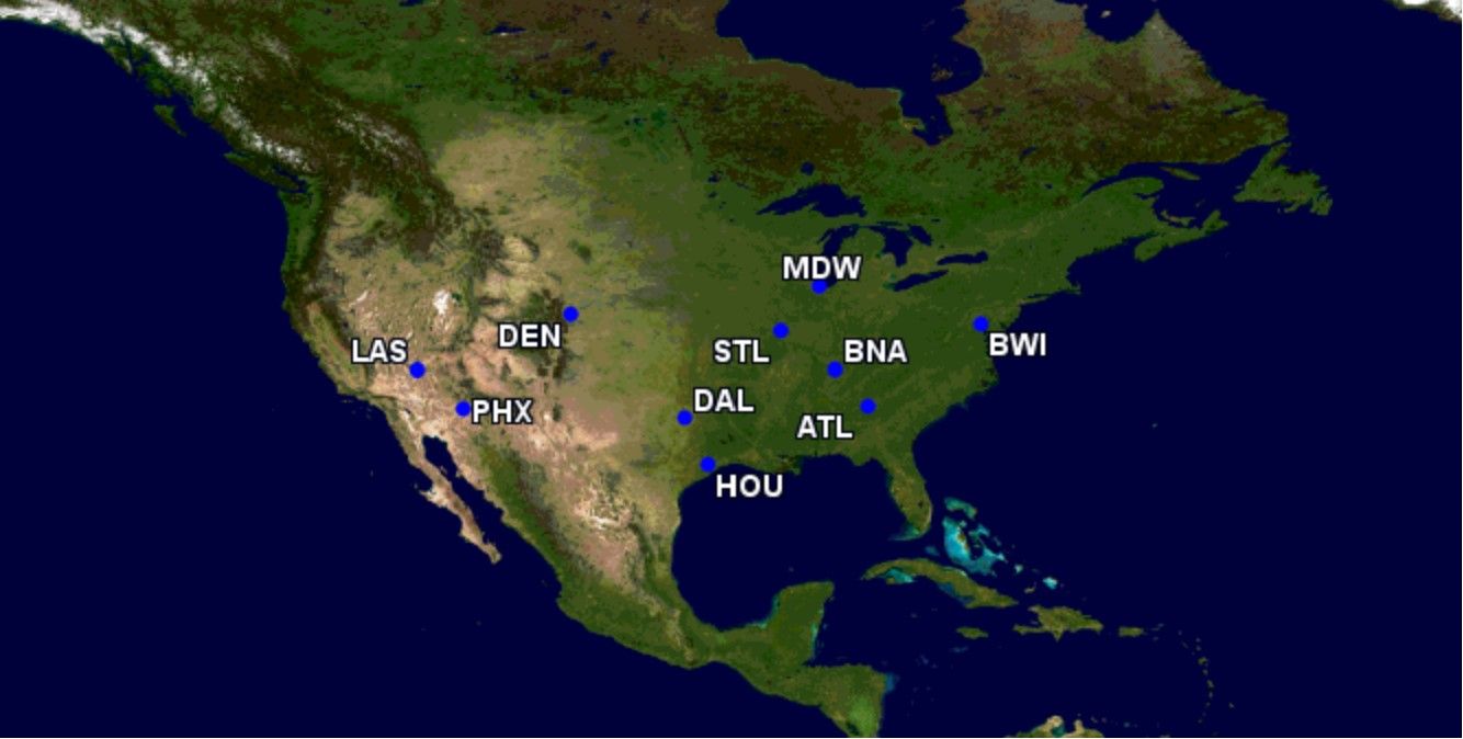 Southwest's top transit airports