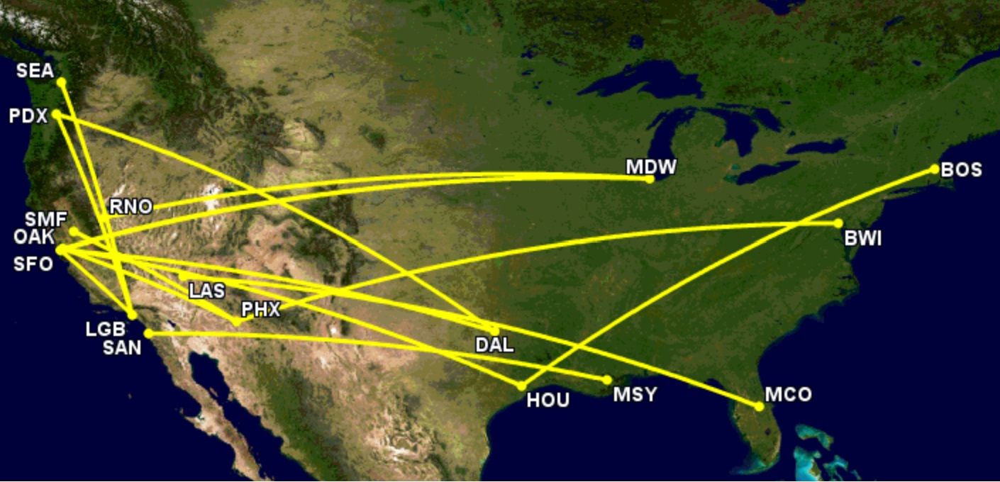 Southwest's top transit origins and destinations