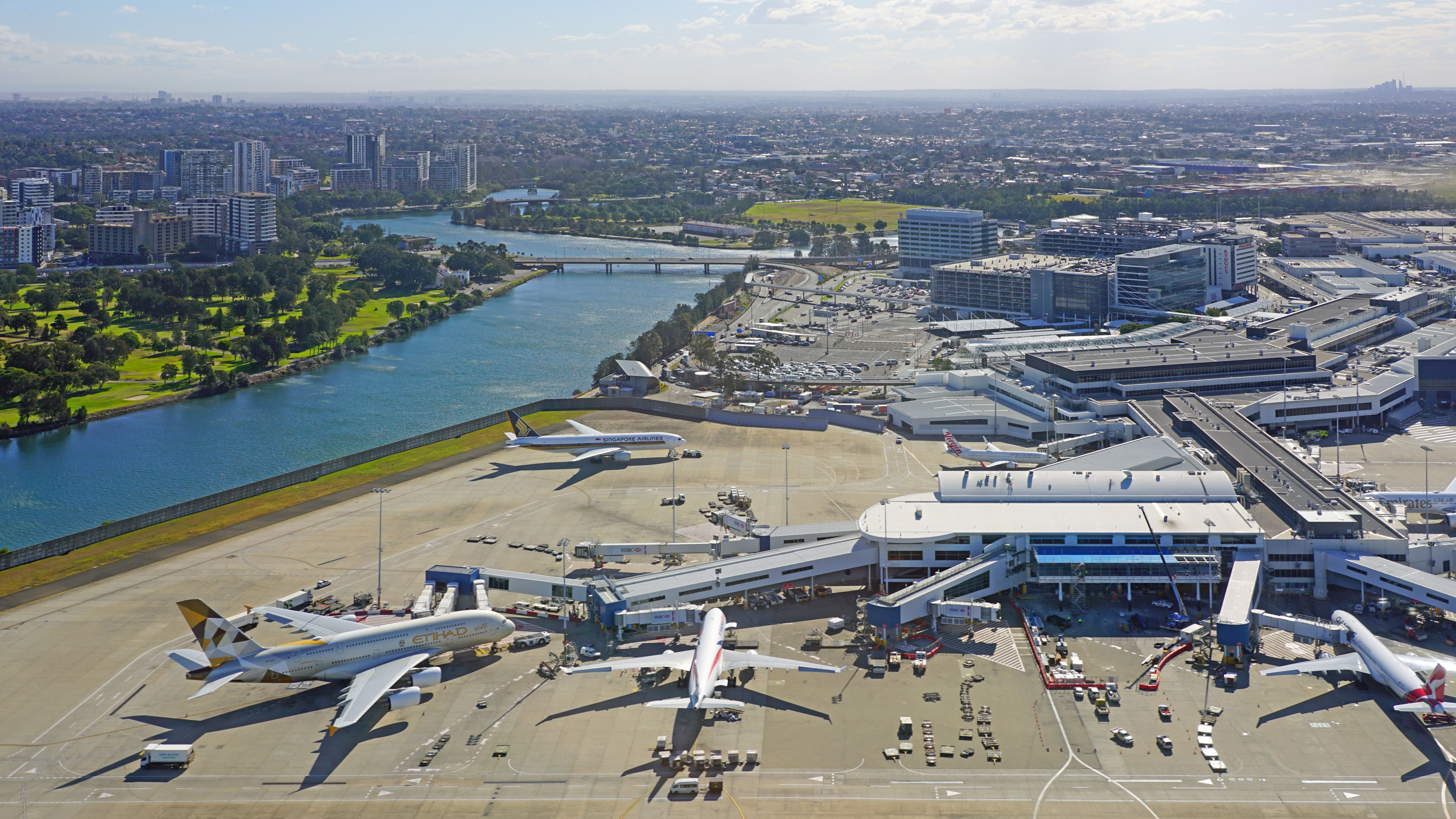 An aerial view of Sydney Kingsford Smith airport.