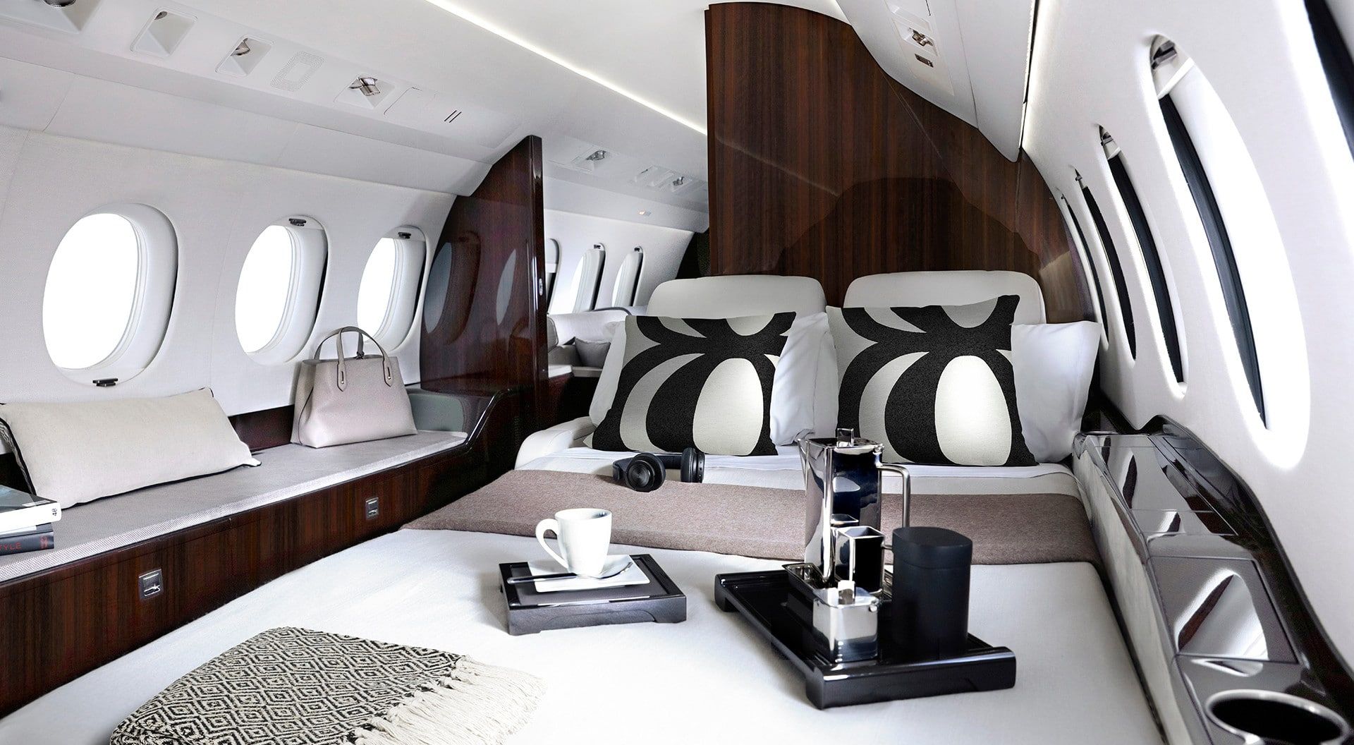 Inside the Cabin of a Dassault Falcon 8X.