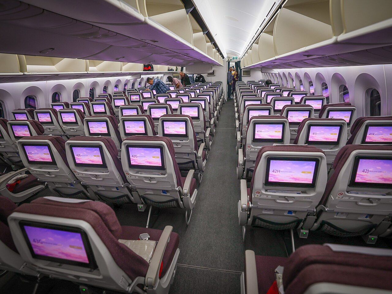Several rows of economy class seating onboard Vistara's Boeing 787.