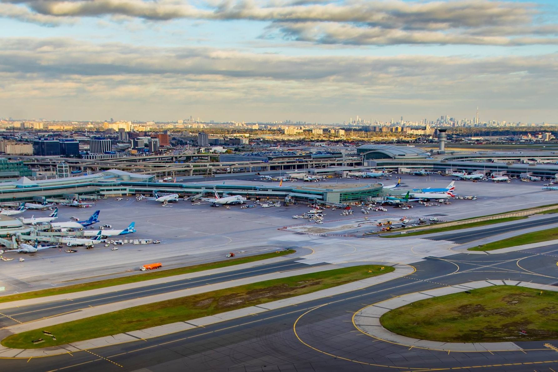A panoramic aeial view of Toronto Pearson International Airport.