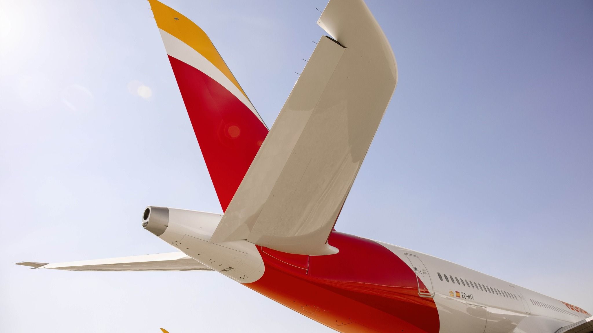 The tail of an Iberia aircraft.