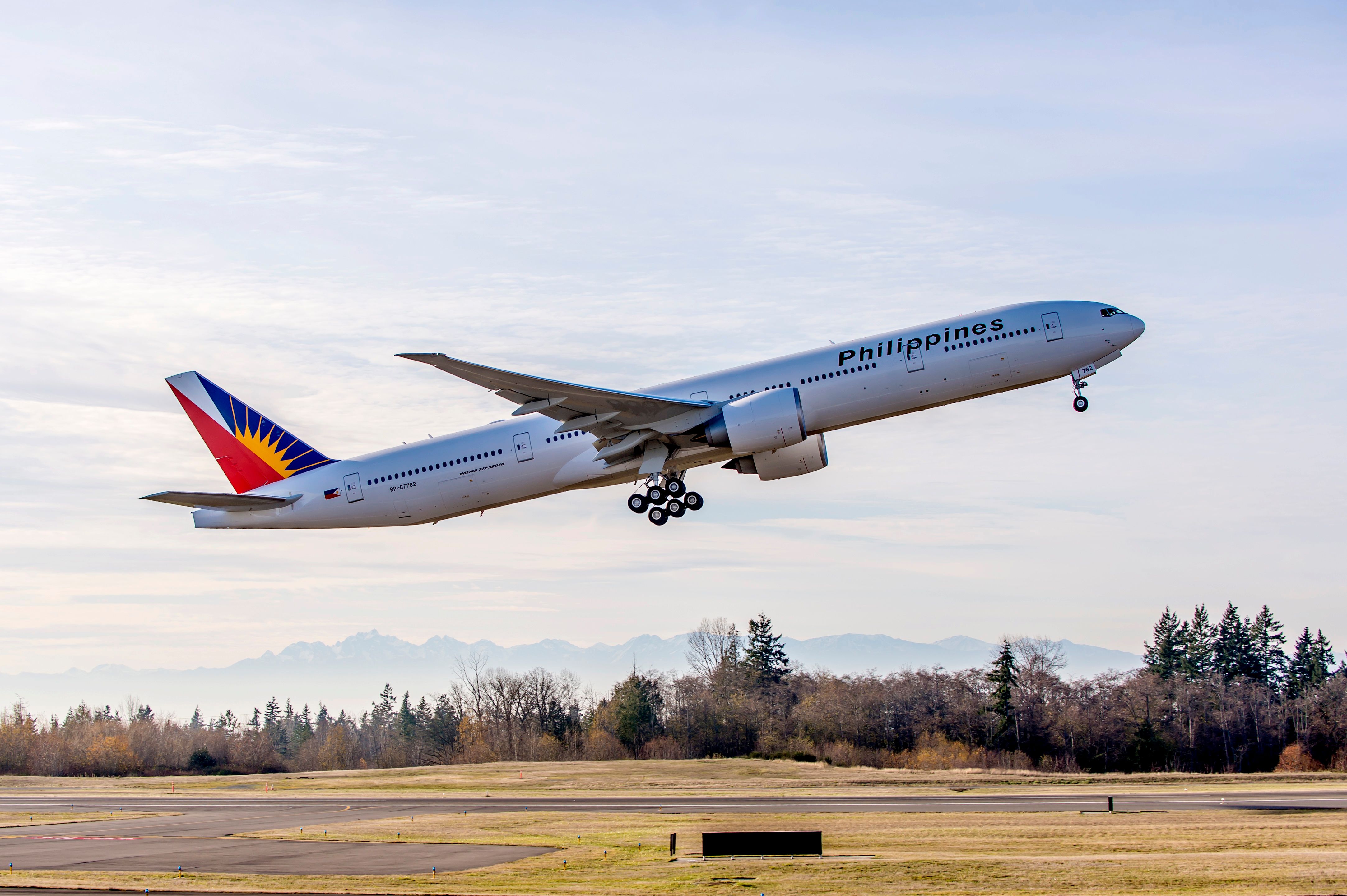 A Philippine Airlines Boeing 777-300ER Taking Off.