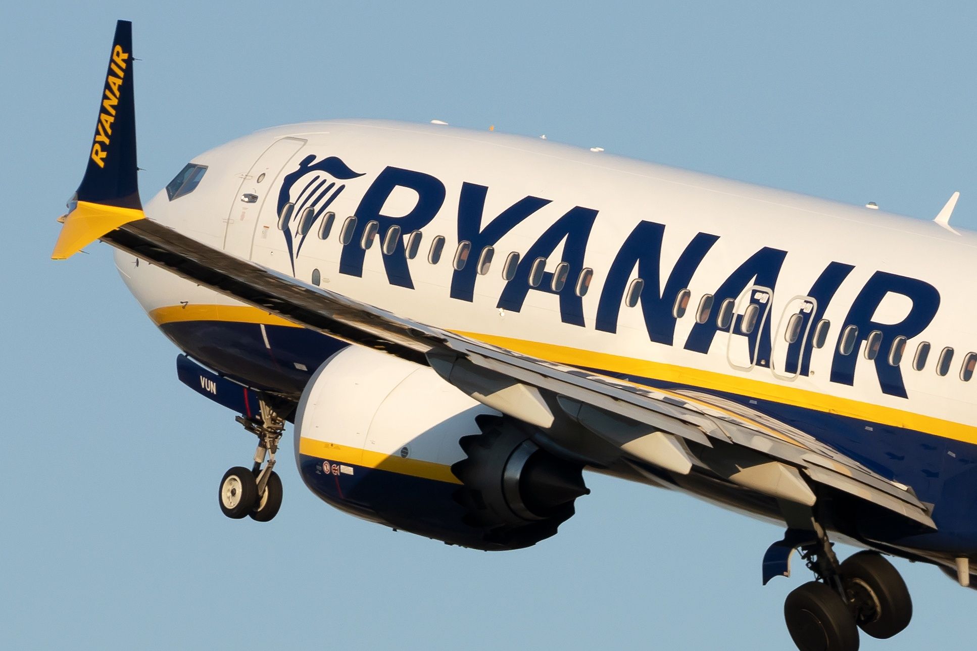 A Ryanair Boeing 737 MAX 8-200 pictured on takeoff.