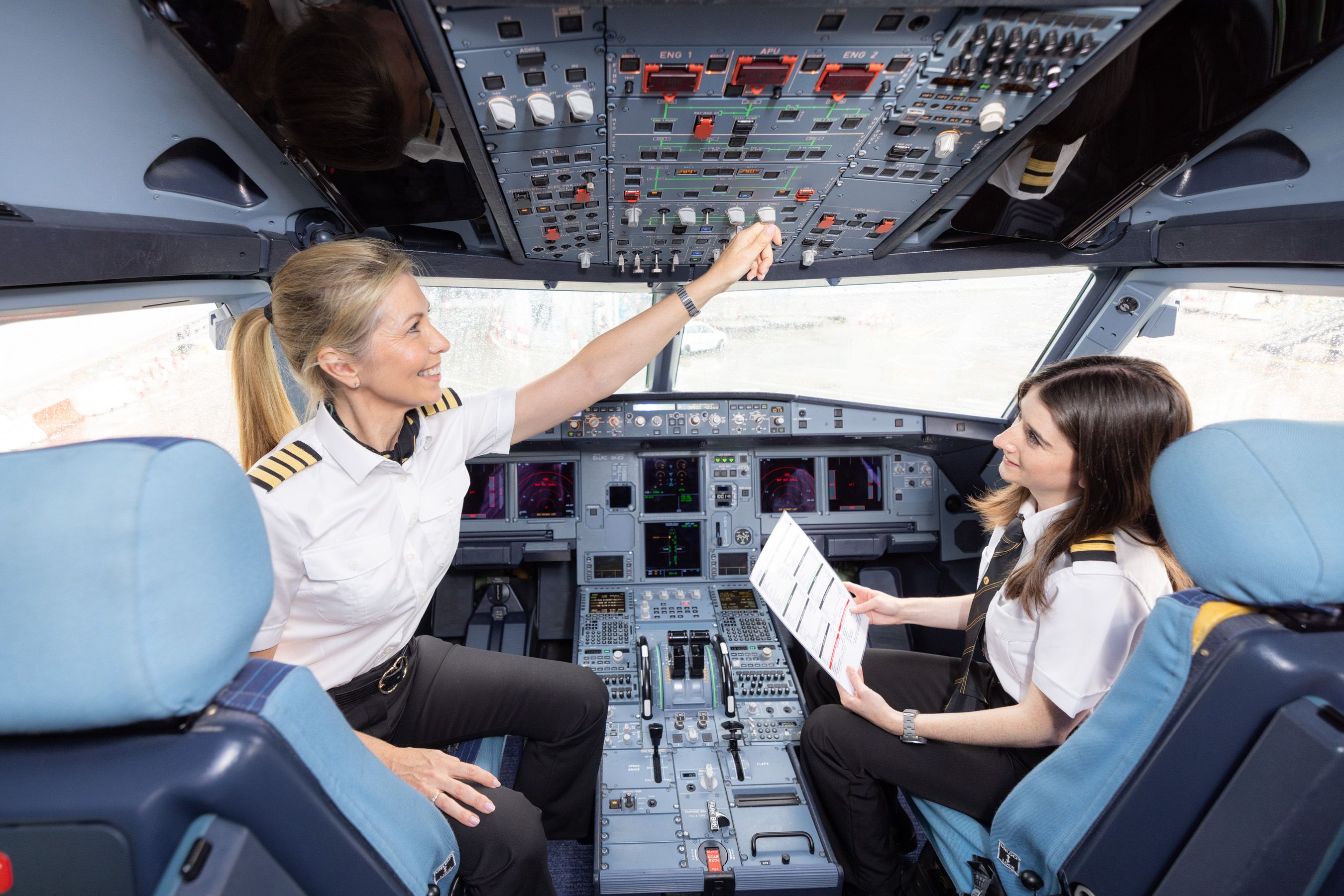 Pilots in the Airbus A320 flight deck.