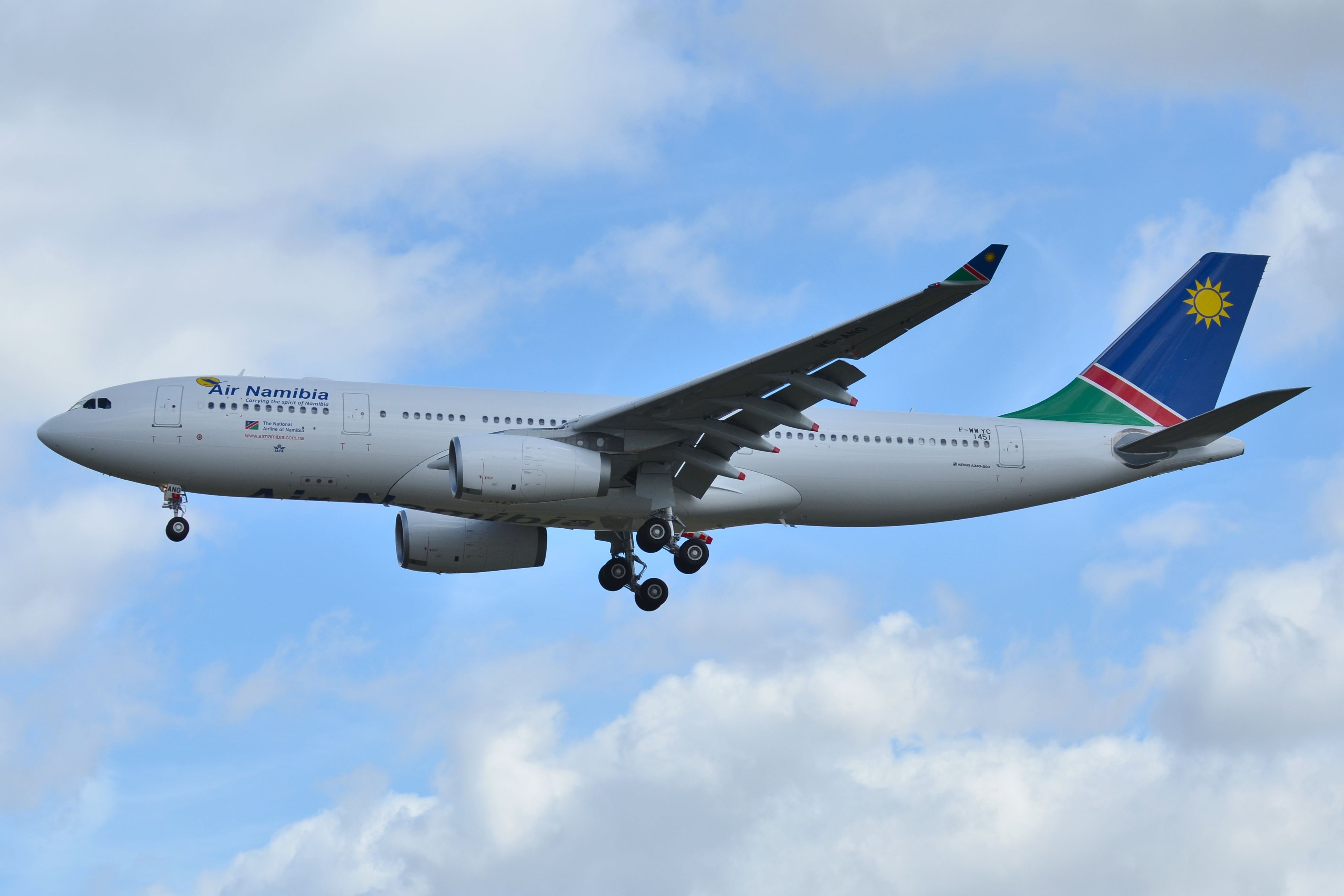 An Air Namibia Airbus A330-200 Flying in the sky.
