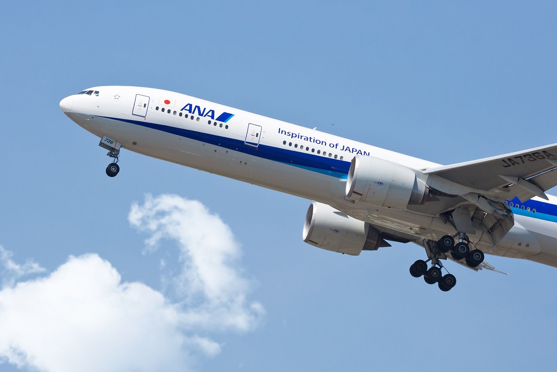 All Nippon Airways Boeing 777-300ER departing shutterstock_1098968621
