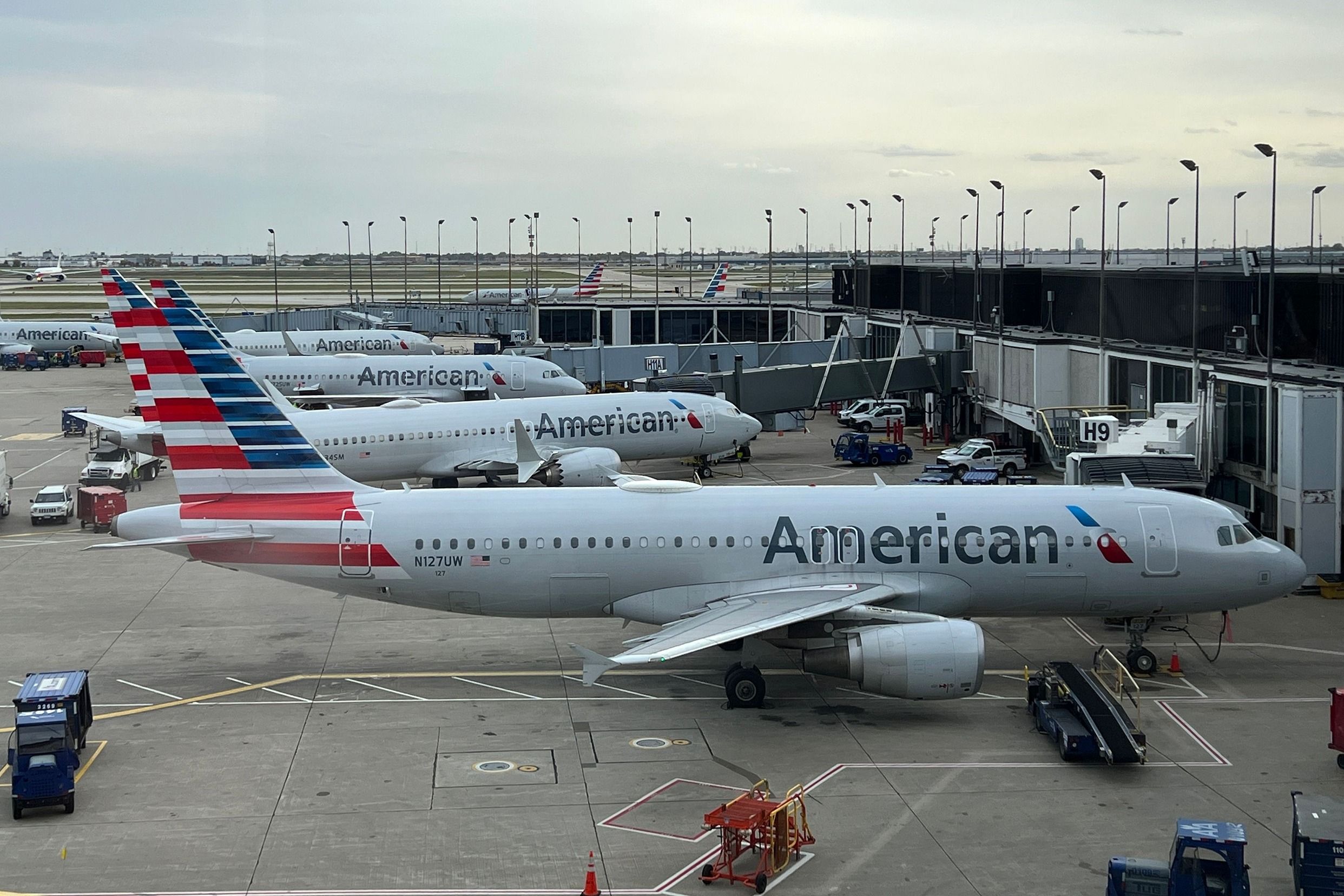 American Airlines aircraft at Chicago O'Hare International Airport ORD shutterstock_2345388571
