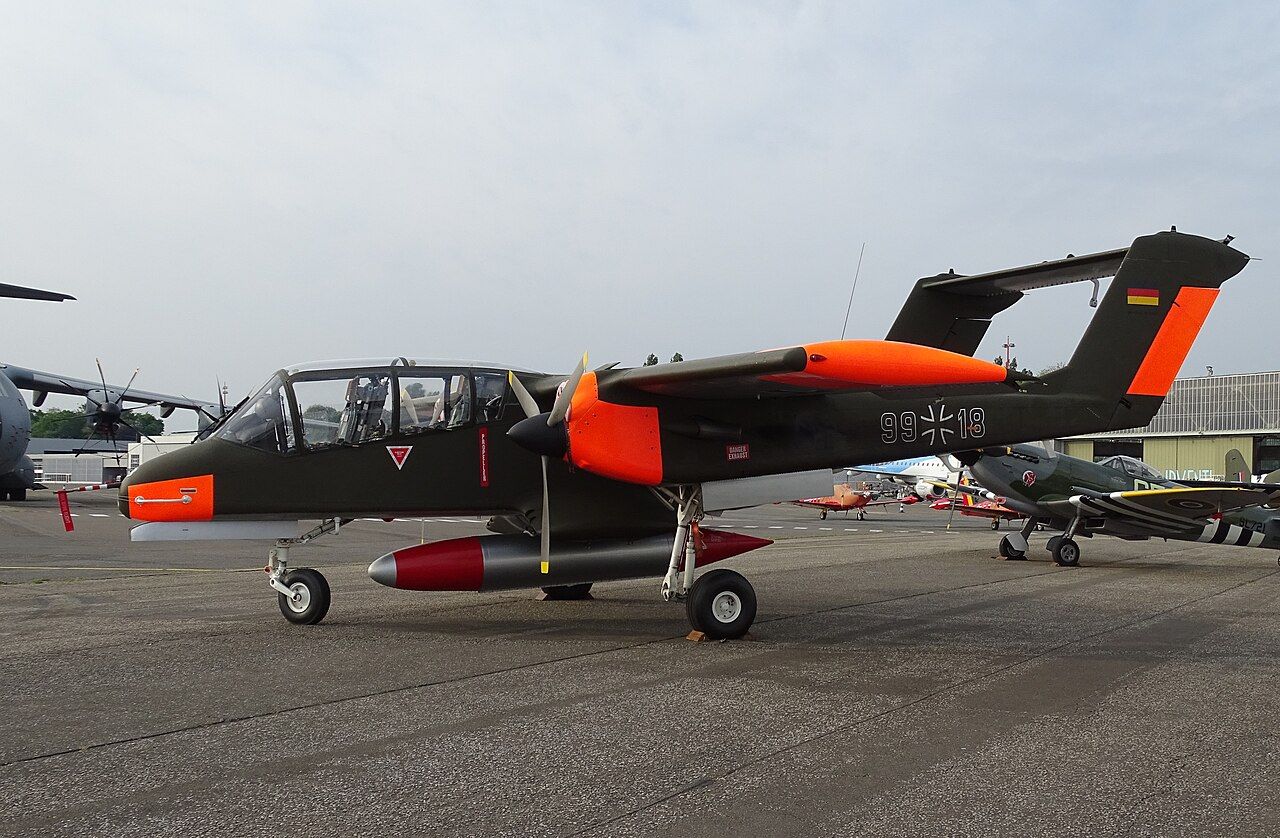 An Antwerp North American OV-10 Bronco on an airport apron.