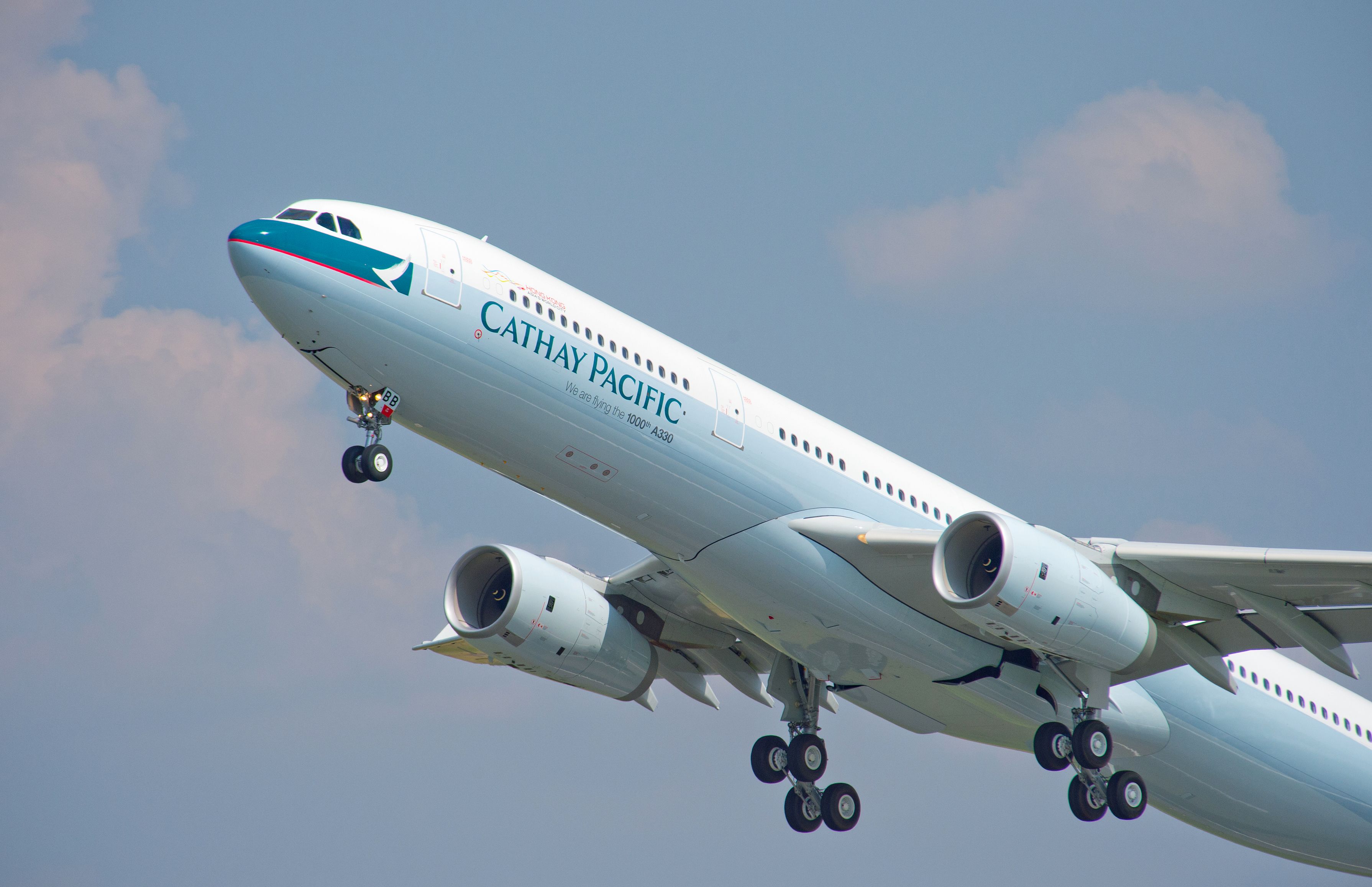 A Cathay Pacific Airbus A330 taking off