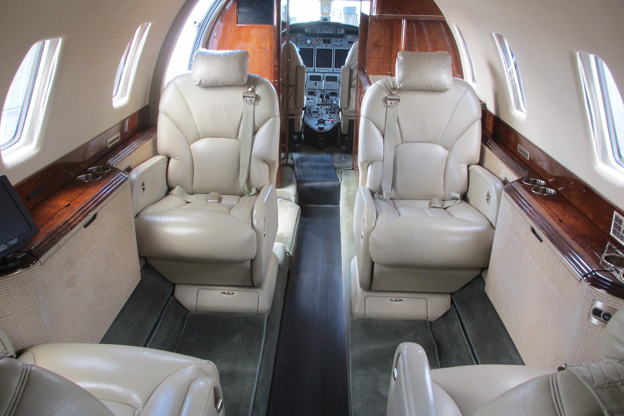 Inside the main cabin of a Cessna Citation X.