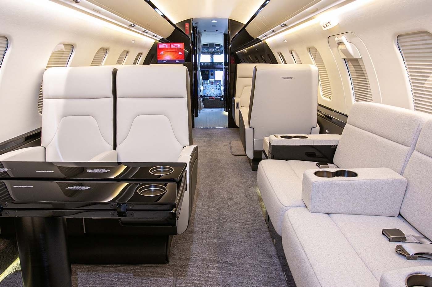 Inside the main Cabin of a Challenger 605 .